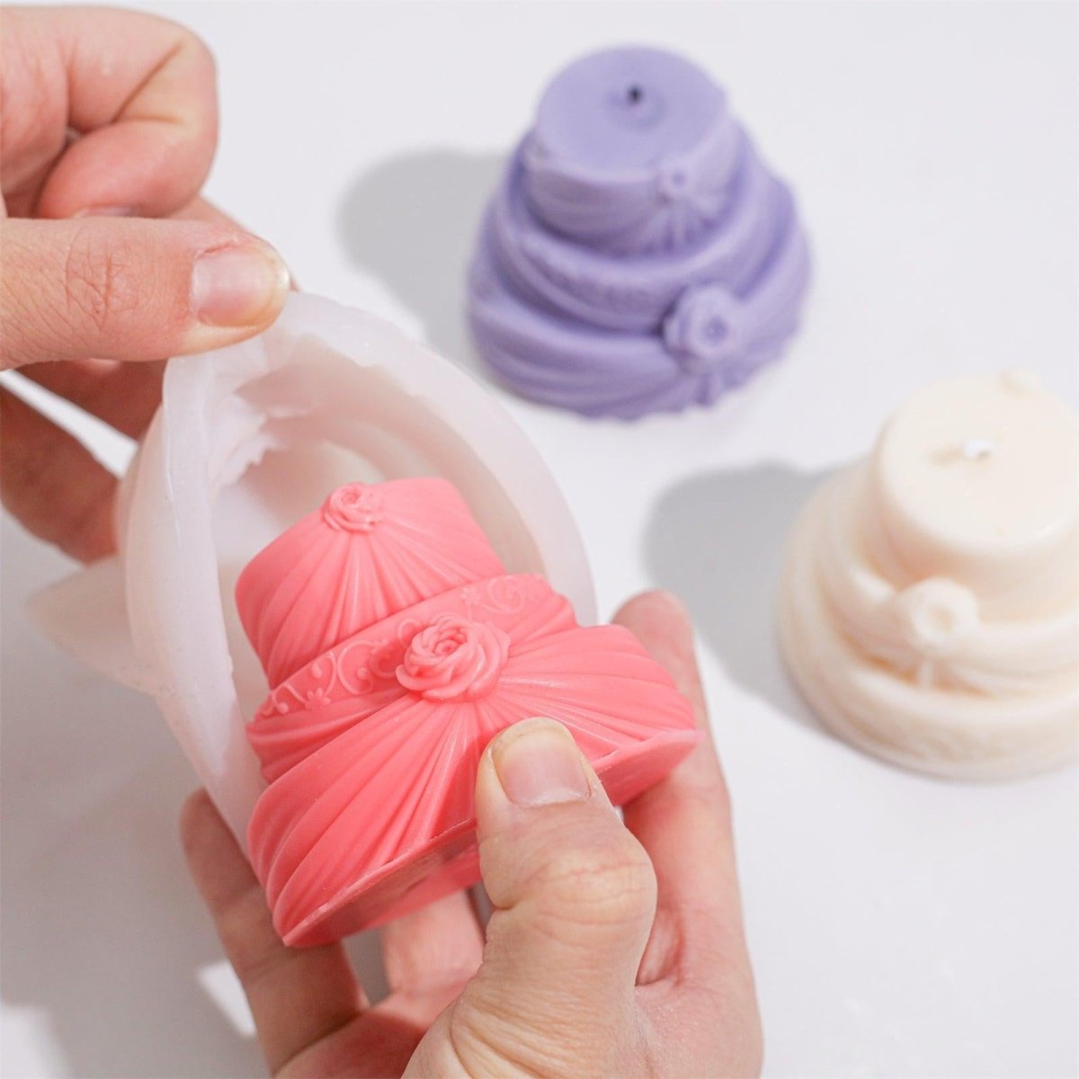 Pink Rose Draped cake candle demolded from silicone mold-Boowan Nicole