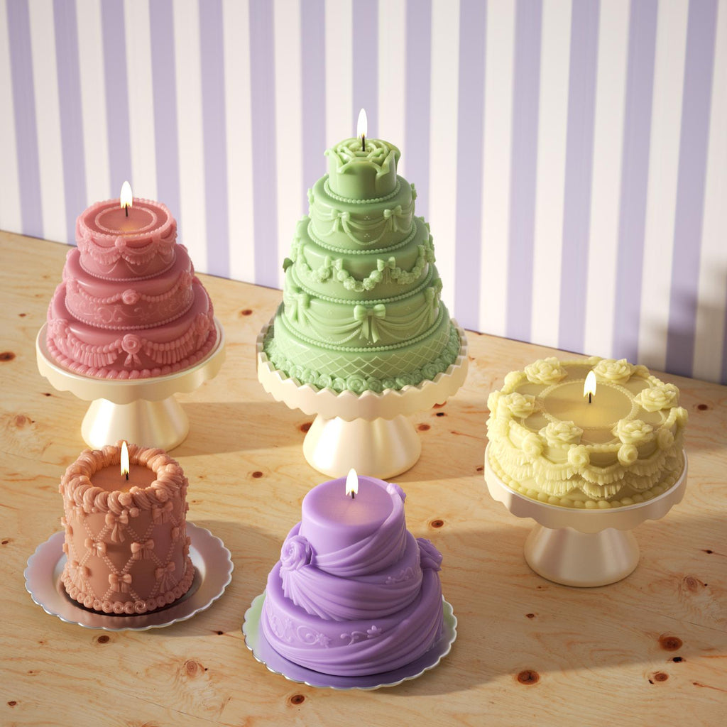 Delicate multi-layered cake candles in pastel shades, perfect for adding a whimsical and elegant touch to any celebration-Boowan Nicole