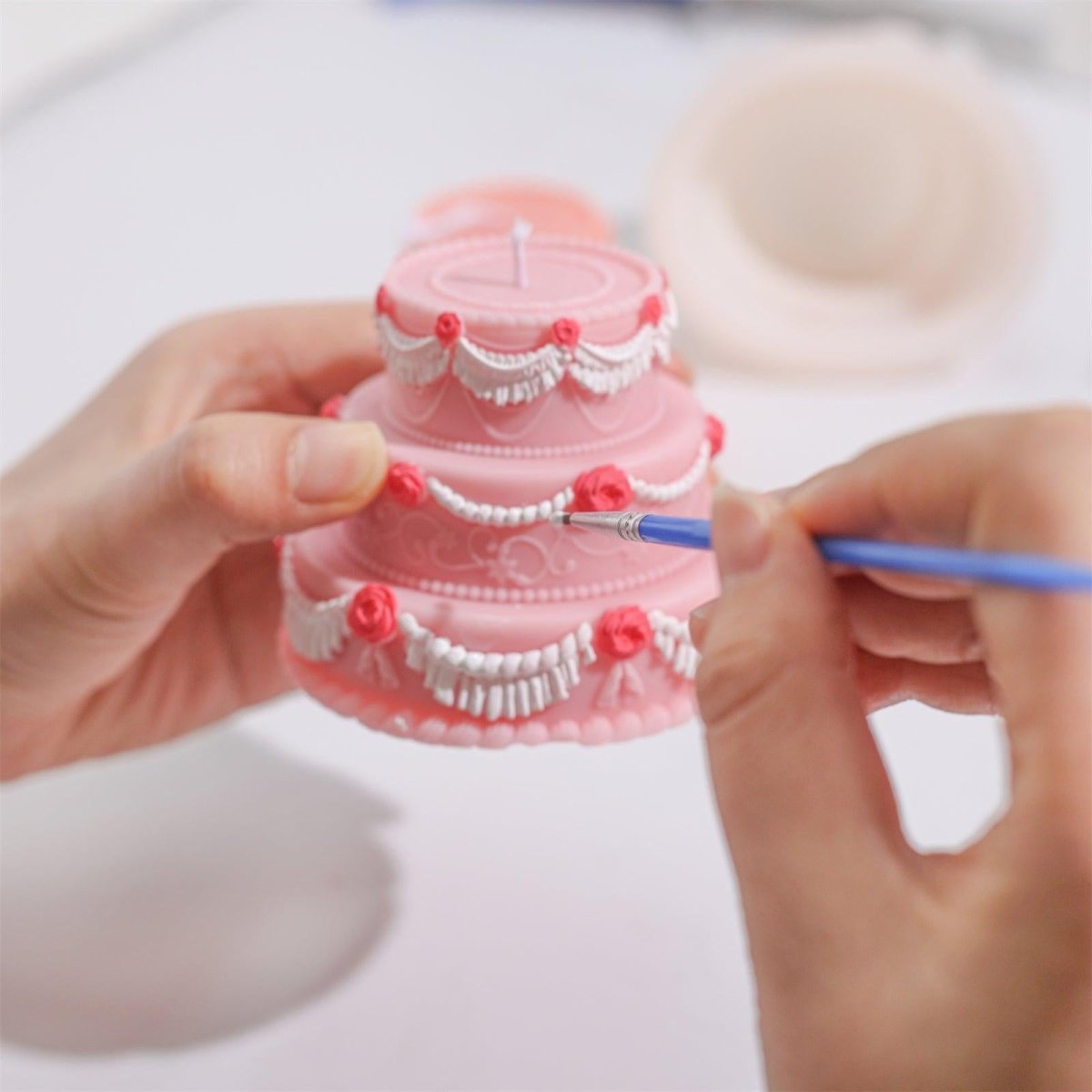 Hand-painted pink rose cake candle-Boowan Nicole