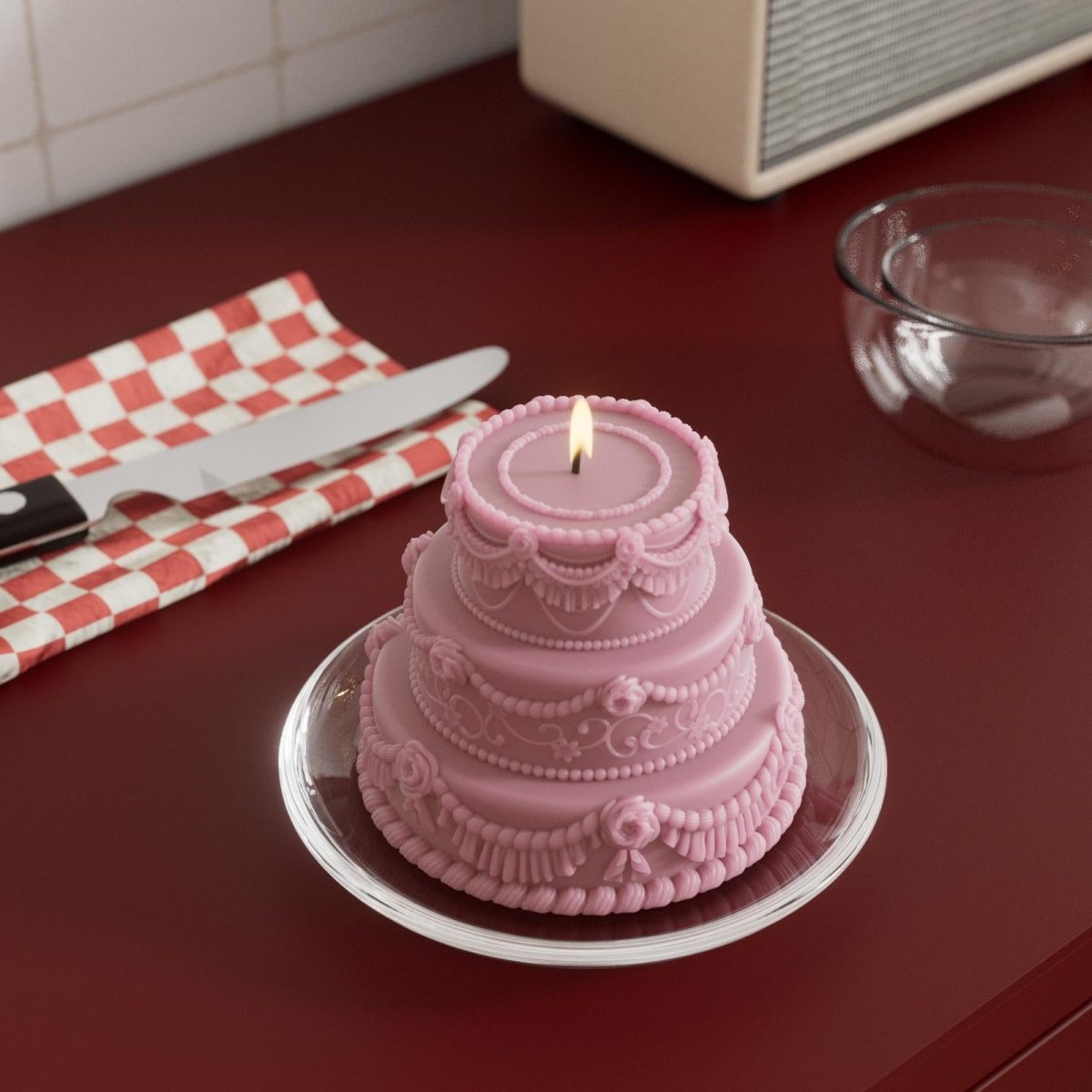 Lit Three-Tier Rose Cake Candle – Bring a Sweet and Cozy Atmosphere to Your Space-Boowan Nicole