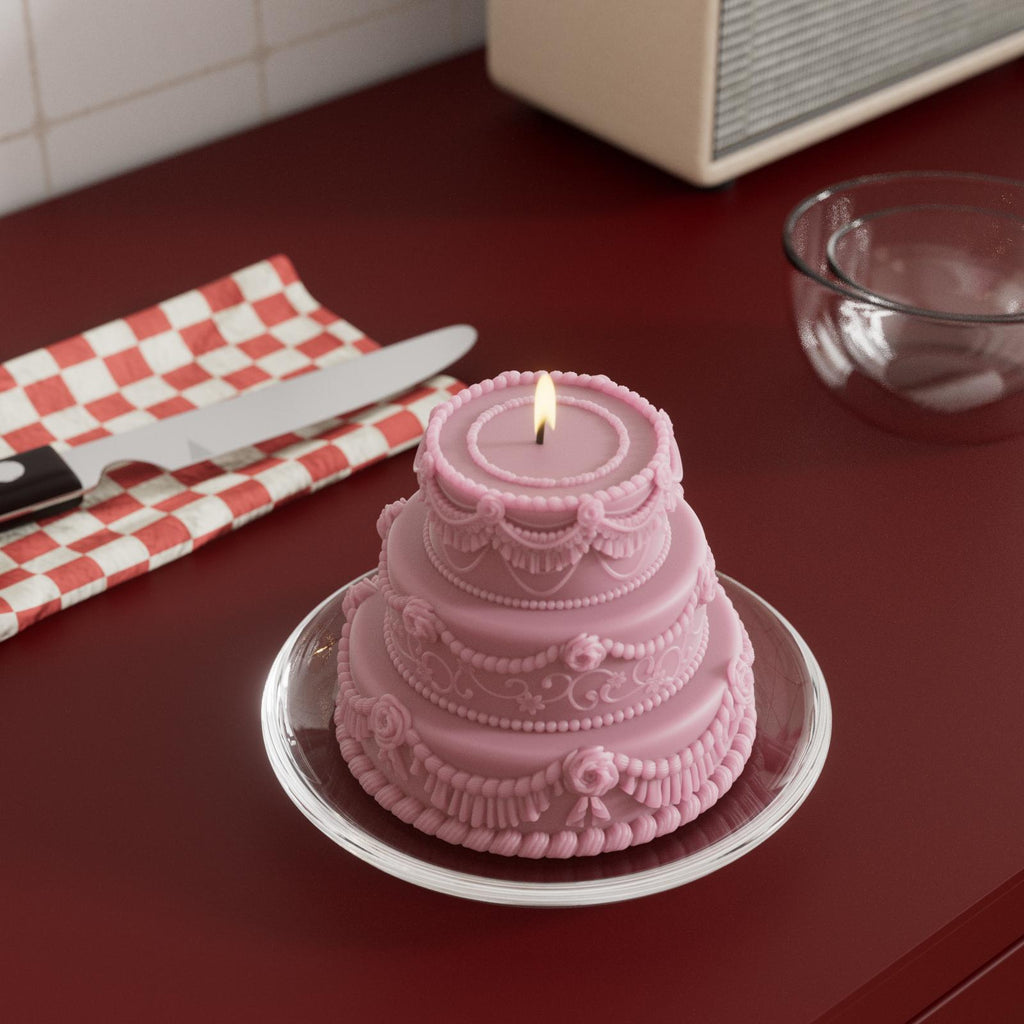 Lit Three-Tier Rose Cake Candle – Bring a Sweet and Cozy Atmosphere to Your Space-Boowan Nicole