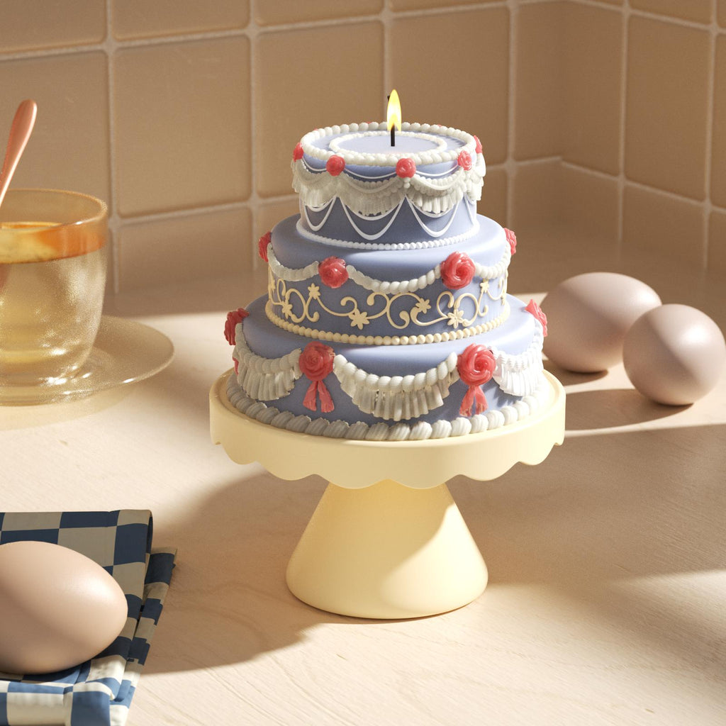 Vintage Blue Three-Tier Cake Candle – Add a Touch of Elegance and Whimsy to Your Home Decor-Boowan Nicole