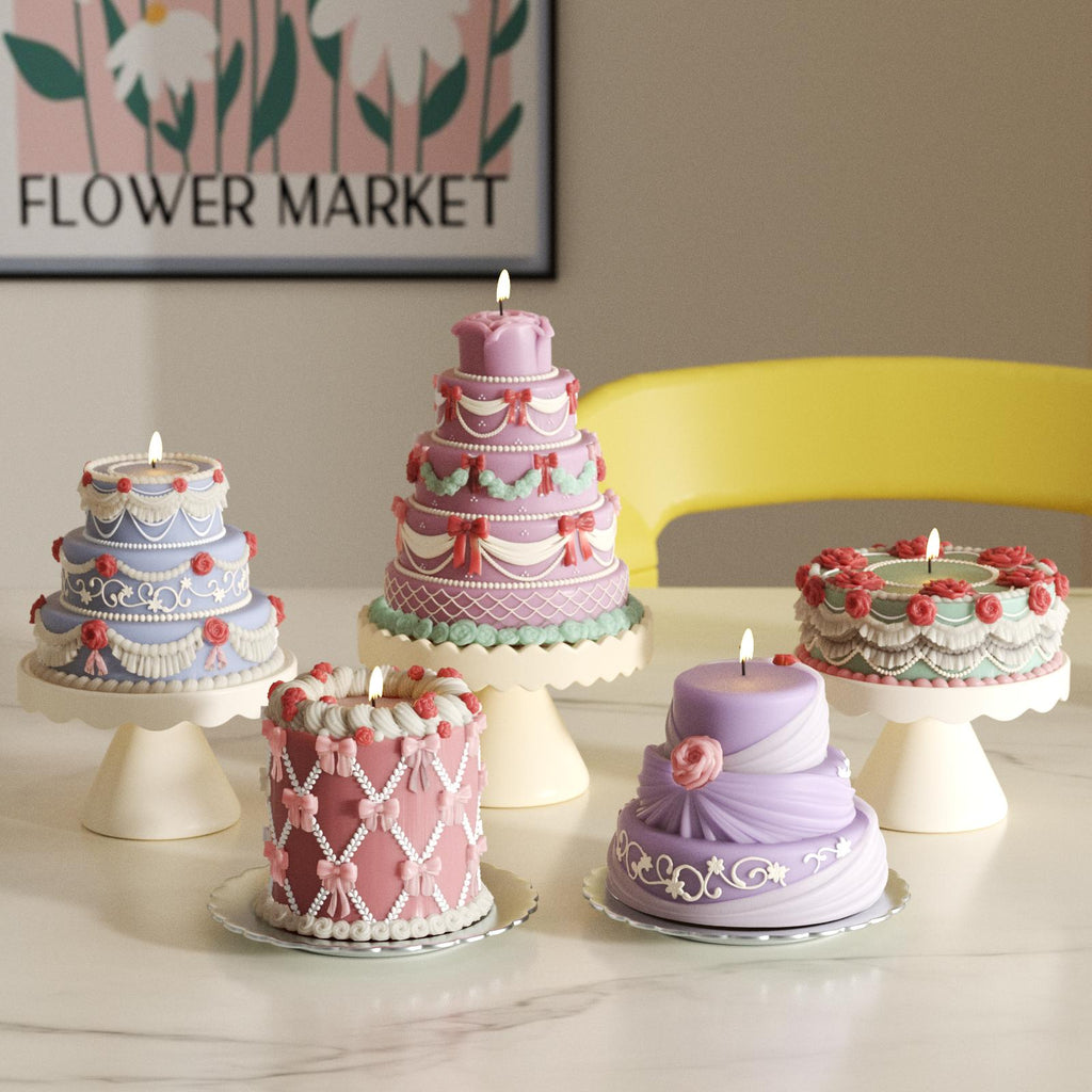 Delicate multi-layered cake candles in pastel shades, perfect for adding a whimsical and elegant touch to any celebration-Boowan Nicole