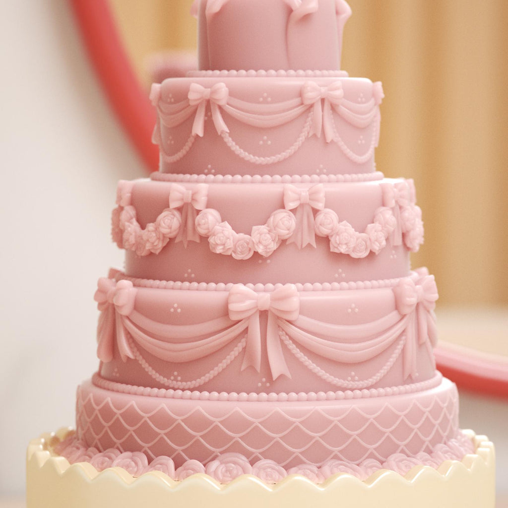 Pink Cake Candle with Close-up of Exquisite Bow and Rose Details-Boowan Nicole
