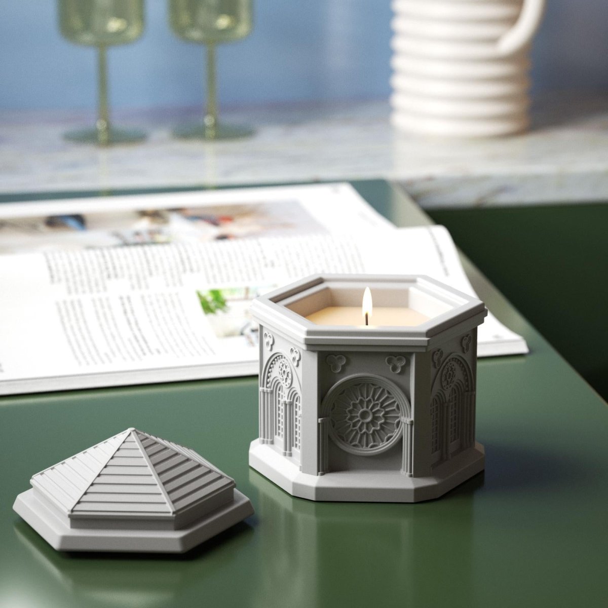 Elegant Gothic Architecture Candle Jar Silicone Mold with 7.5oz Candle Refill MoldCandle Jar MoldSH1076-1-2