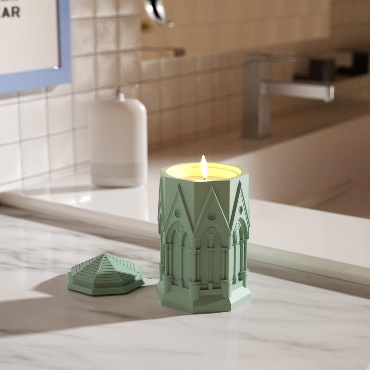 Tall Elegant Gothic Architecture Candle Jar Silicone Mold with 7oz Candle Refill MoldCandle Jar MoldSH1077-1-2