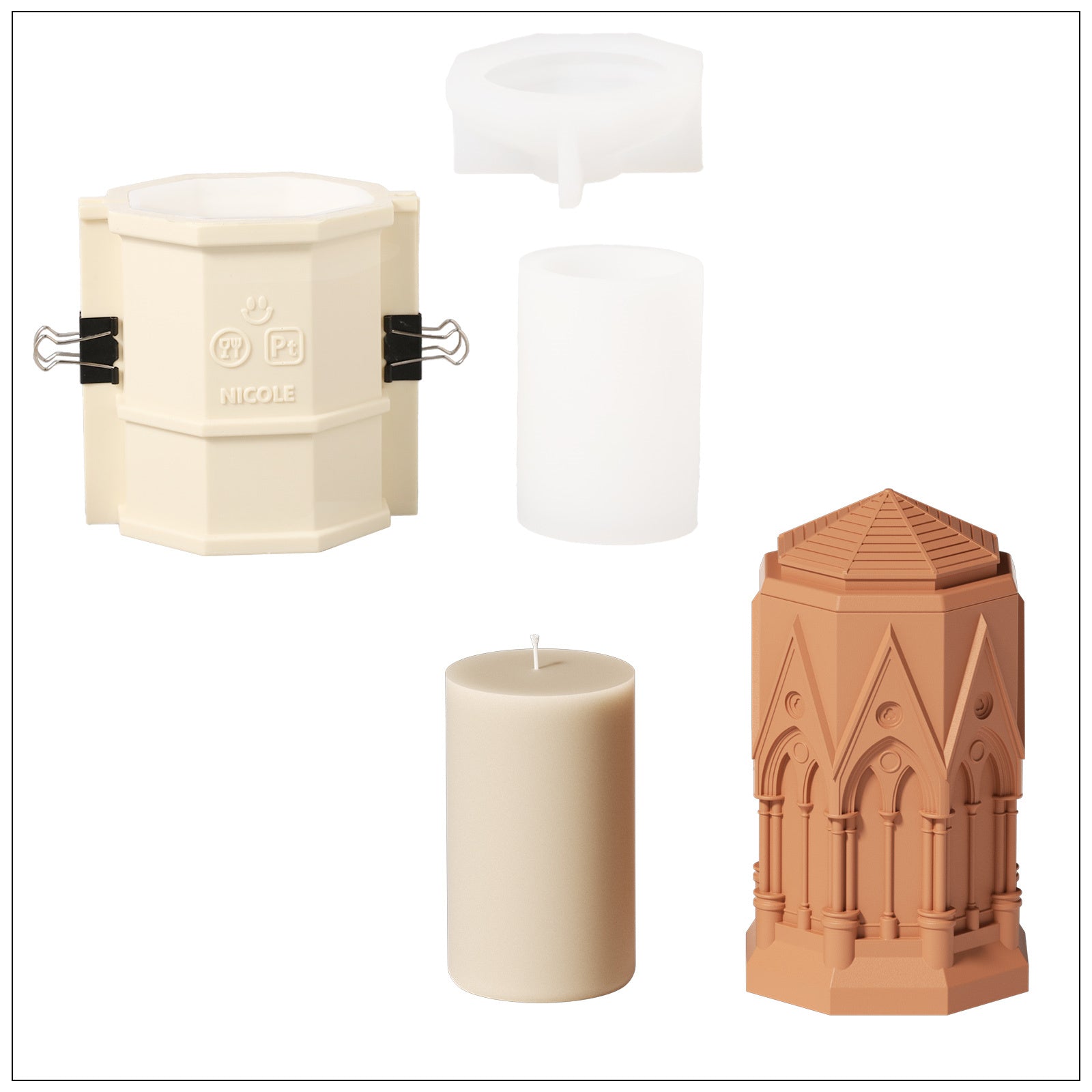 قالب سيليكون لشمعة في جرة بطراز القوطية الأنيق والطويل مع قالب تعبئة شمعة 7 أونصات