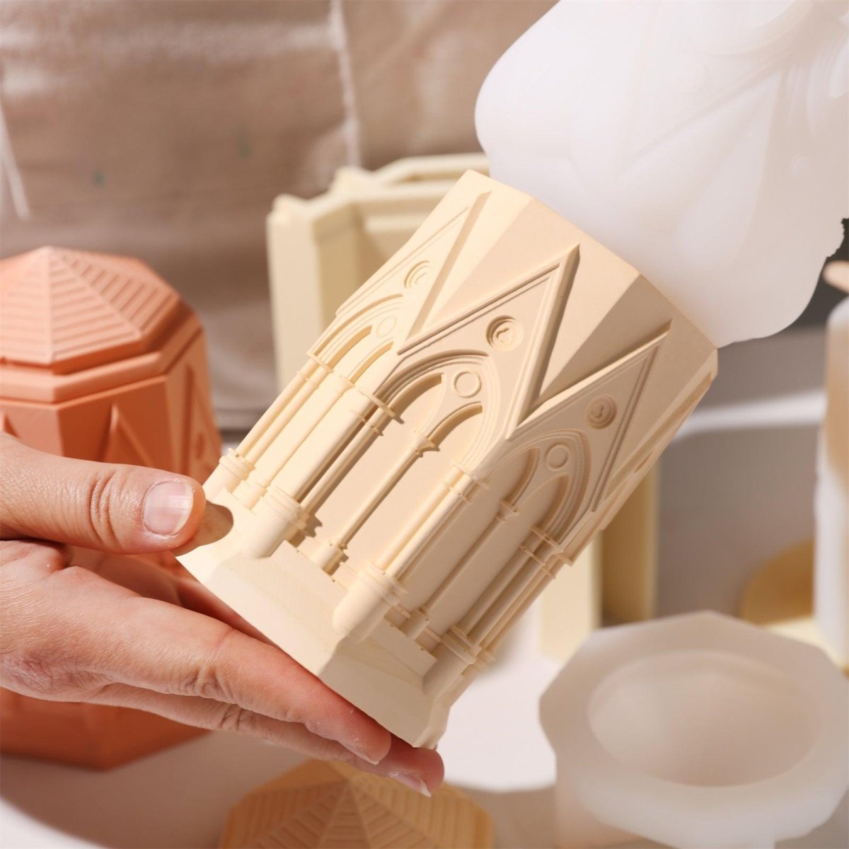 Tall Elegant Gothic Architecture Candle Jar Silicone Mold with 7oz Candle Refill MoldCandle Jar MoldSH1077-1-2