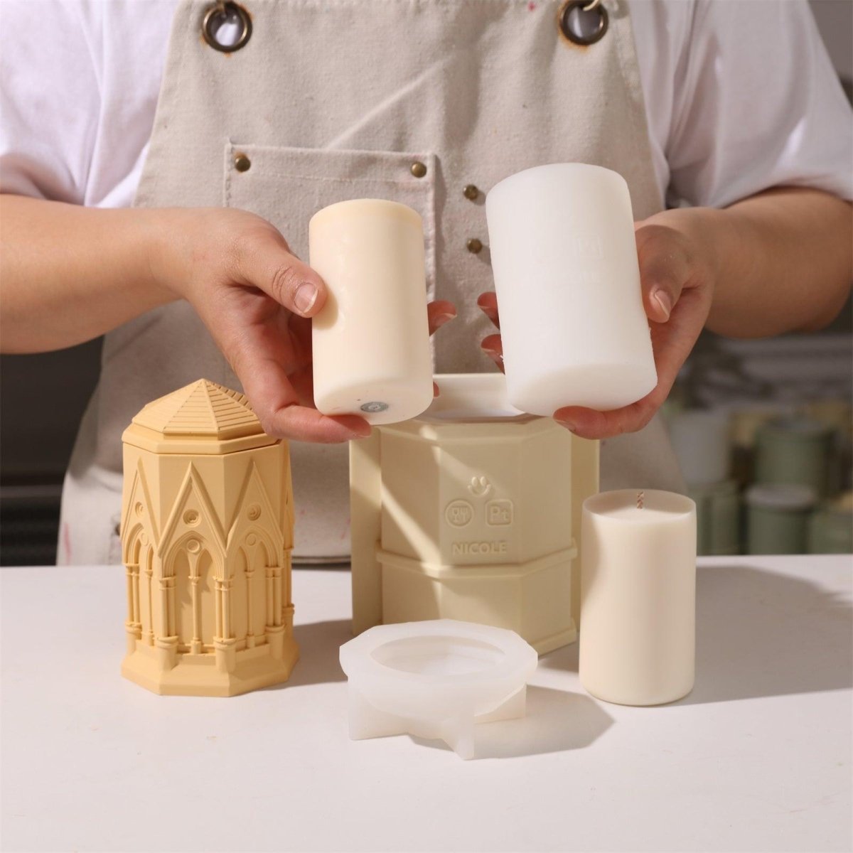 Tall Elegant Gothic Architecture Candle Jar Silicone Mold with 7oz Candle Refill MoldCandle Jar MoldSH1077-1-2