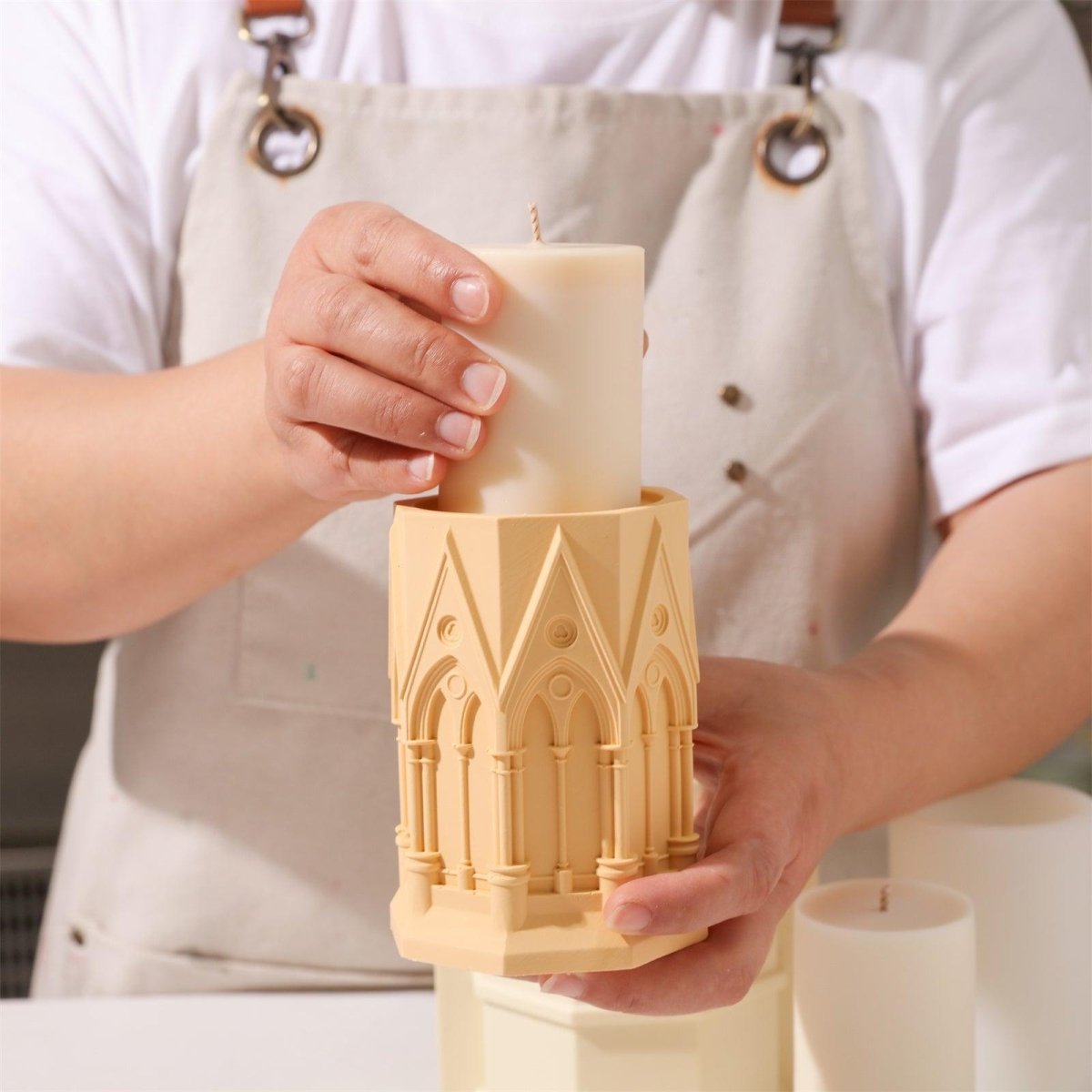 Tall Elegant Gothic Architecture Candle Jar Silicone Mold with 7oz Candle Refill MoldCandle Jar MoldSH1077-1-2