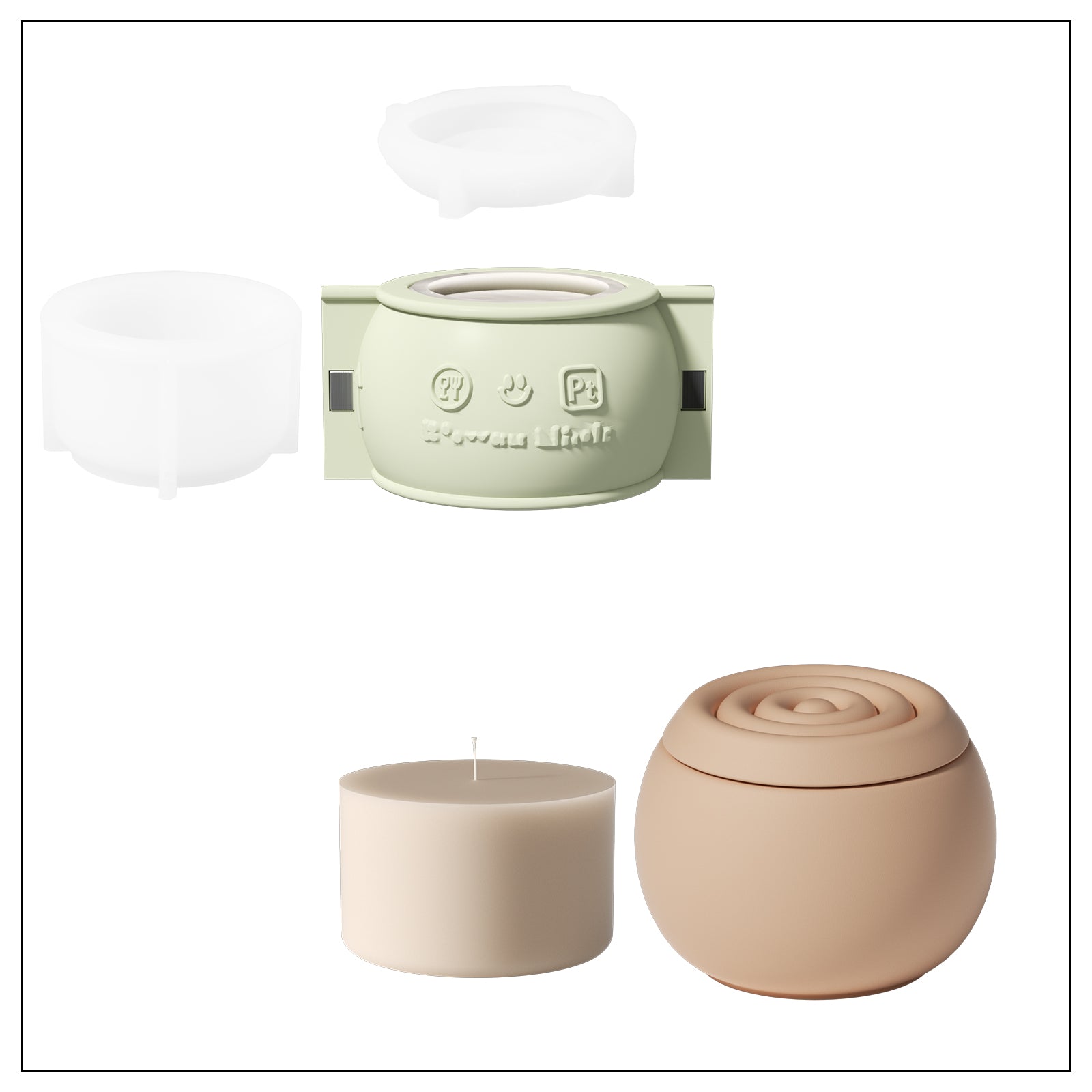 Spherical candle jar, candle refills and corresponding silicone mold making kit.