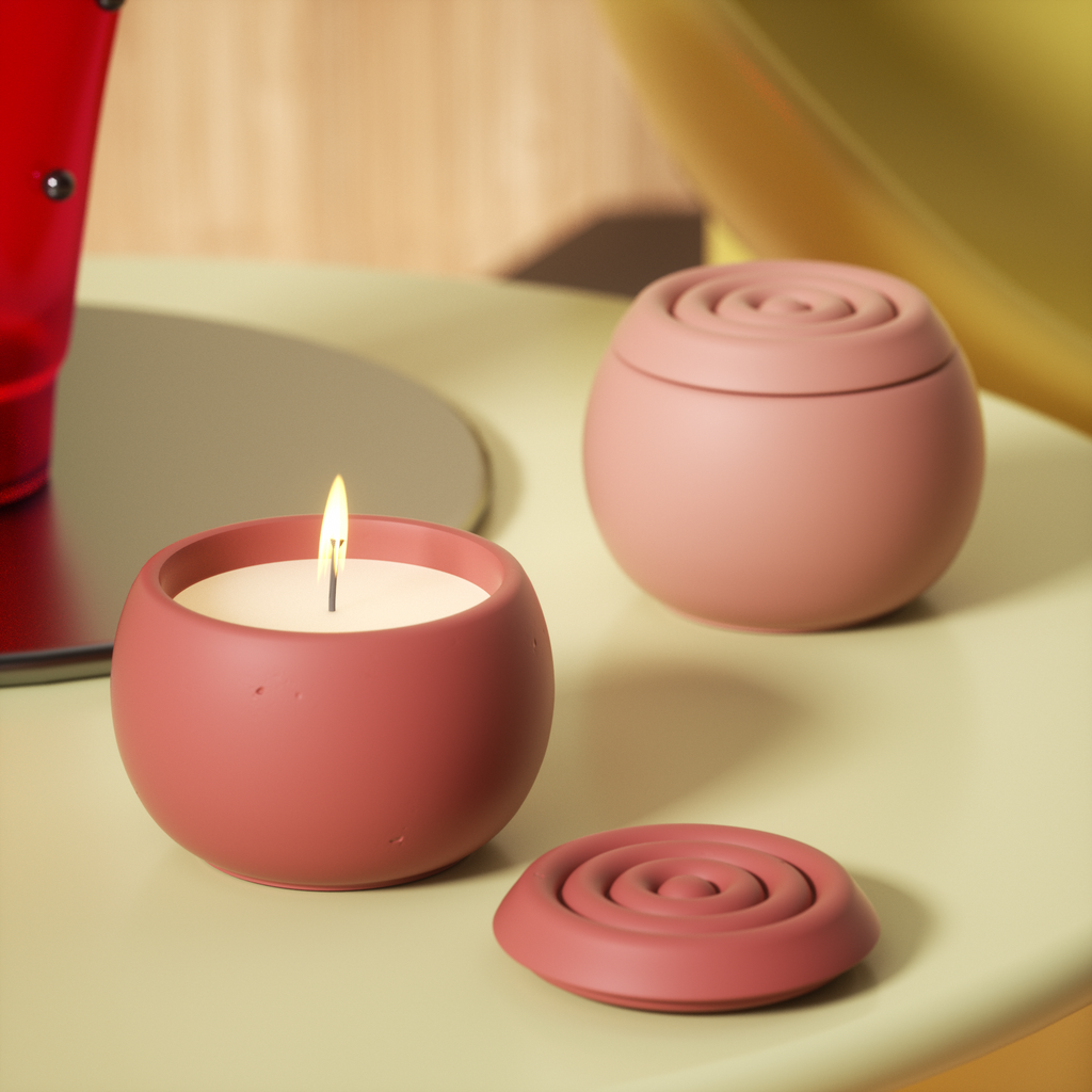 The spherical candle jar being lit on the table and the candle jar beside it create a peaceful atmosphere.