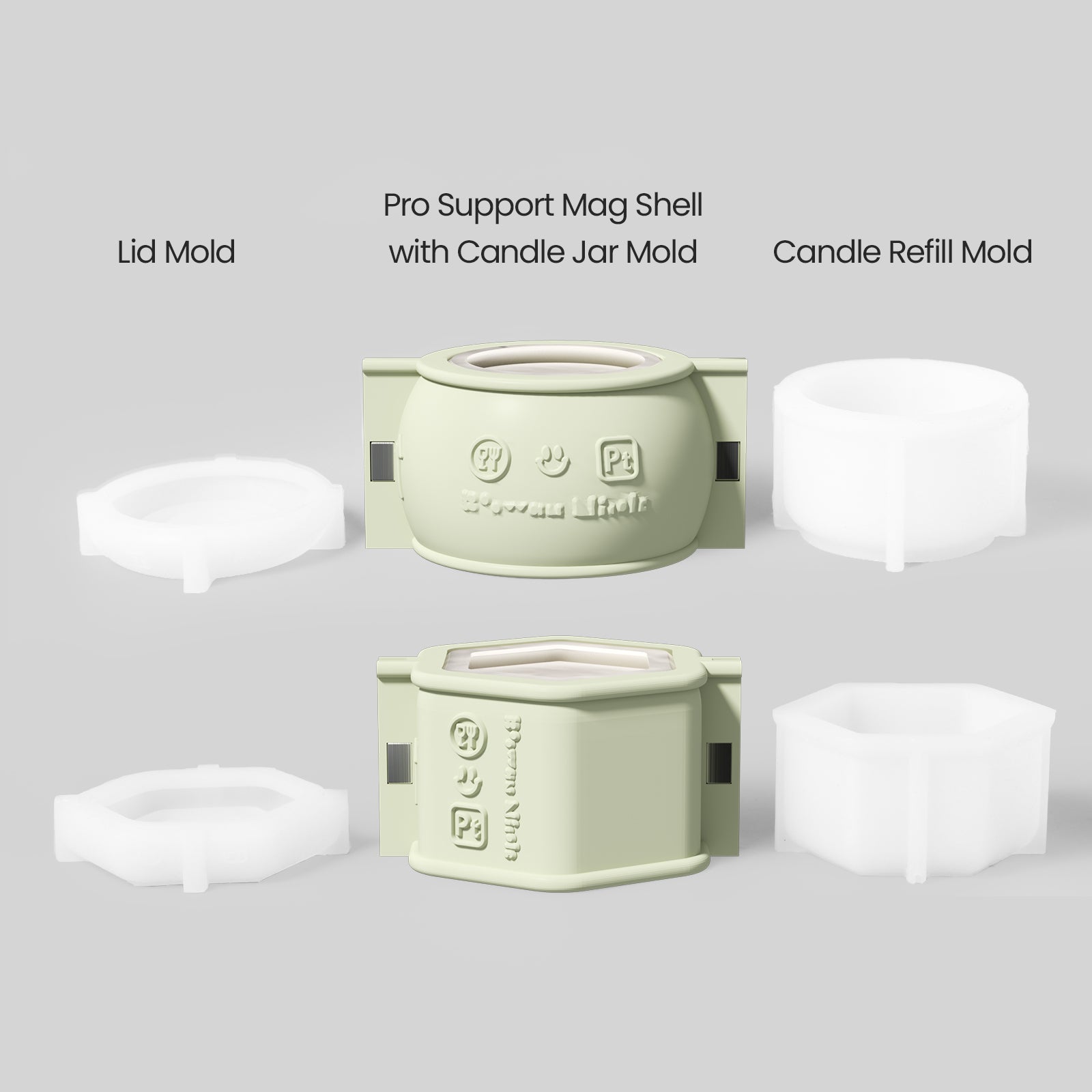 Silicone mold set for making candle jars.