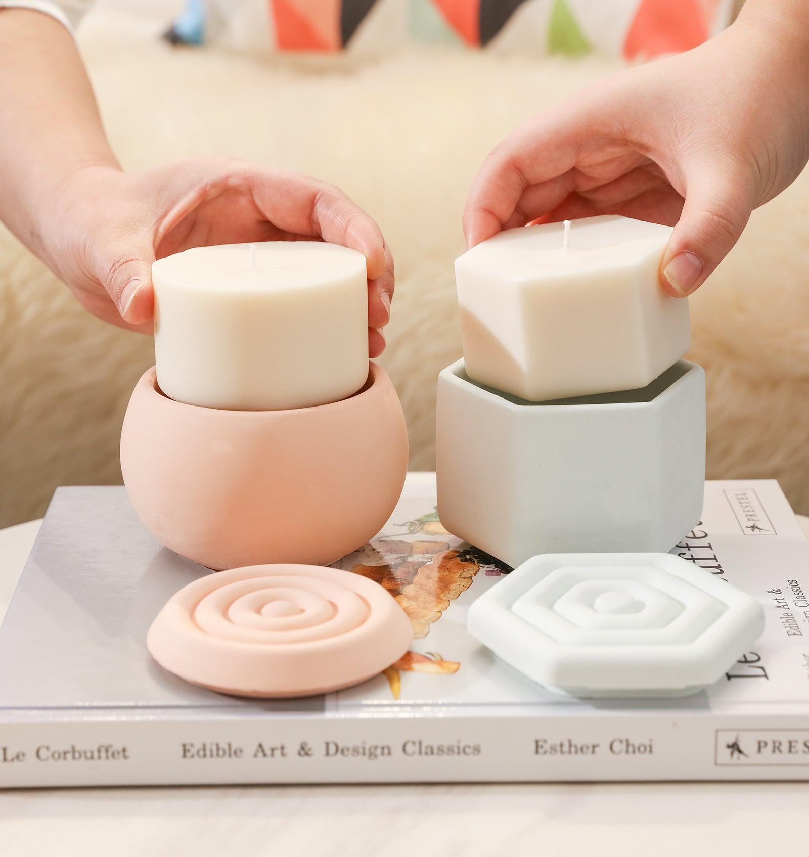 Place candle refills into polygonal and oval candle jars.