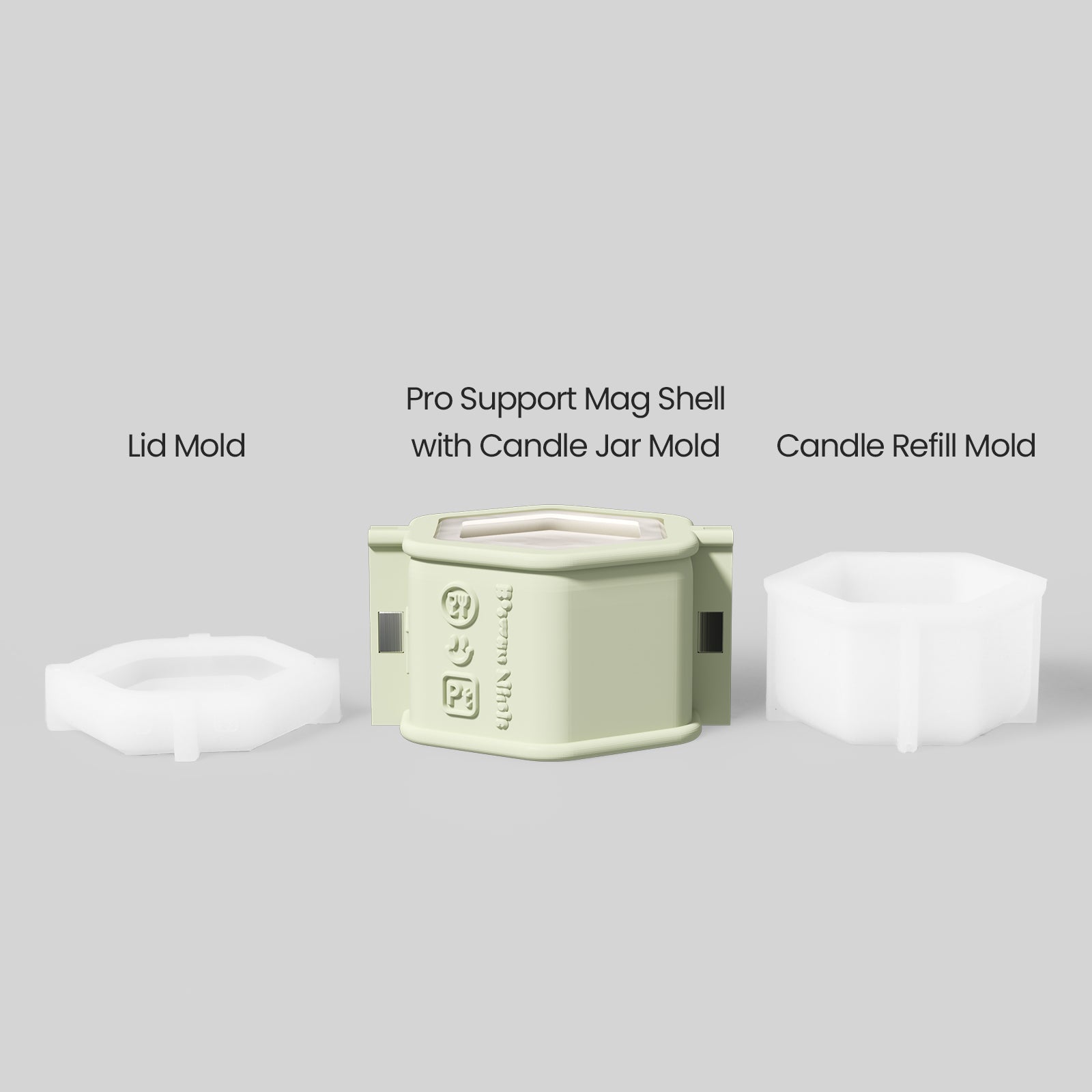 Silicone mold making kit showing hexagonal candle jar.