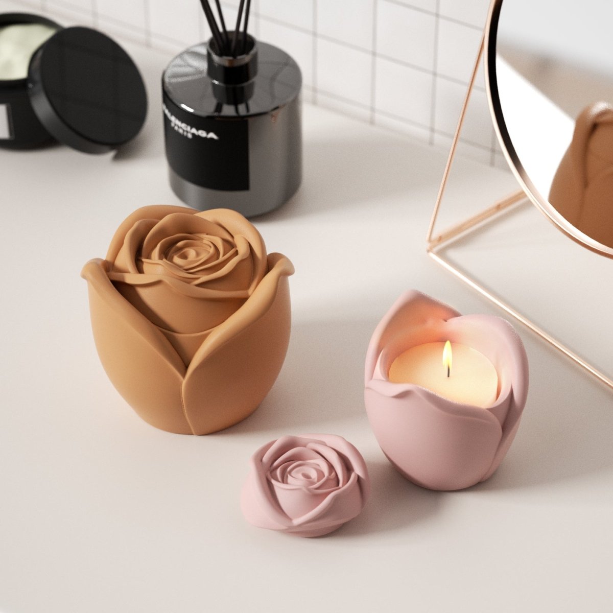 Rose Reverie Candle Jar Silicone Mold with 5oz Candle Refill MoldCandle Jar MoldSH1067-1+SH1067-2