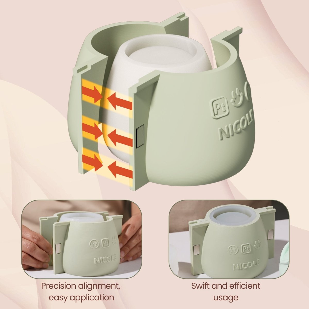 The silicone mold set for making Rose Reverie Candle Jar uses a newly designed magnetic shell-Boowan Nicole