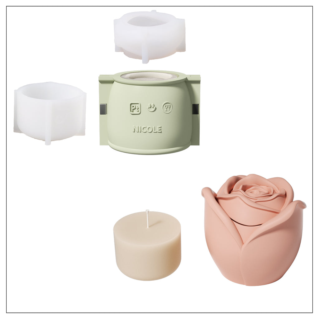 Large Pink Rose Reverie Candle Jar and Silicone Mold Set and Refill Candles - Boowan Nicole