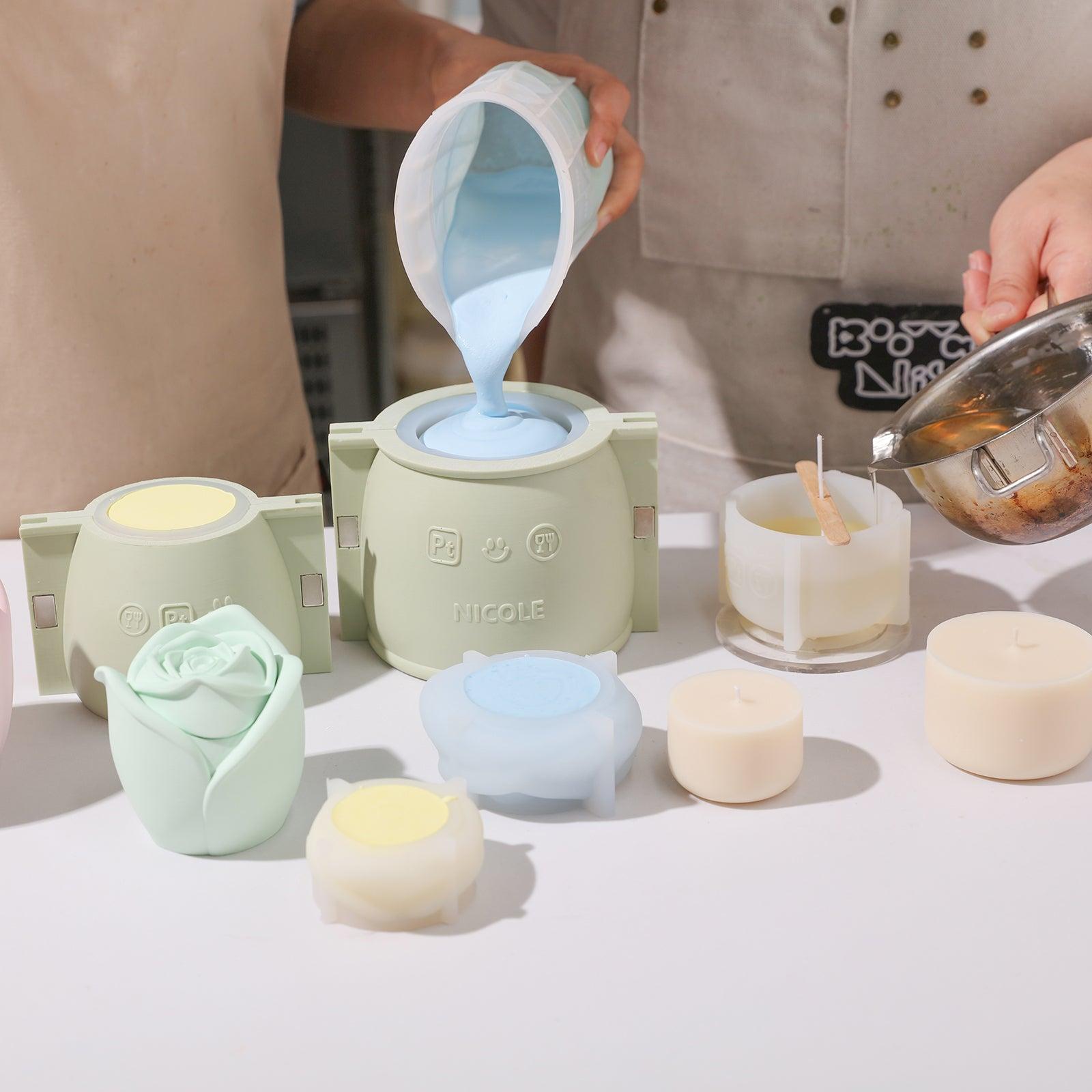 Introduce boowannite material into silicone mold to make Rose Reverie Candle Jar-Boowan Nicole