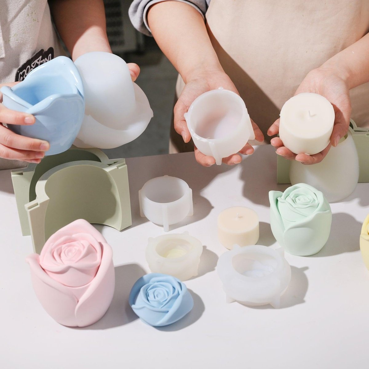 Blue Rose Reverie Candle Jar and White Silicone Mold with Refillable Candles and White Silicone Mold - Boowan Nicole