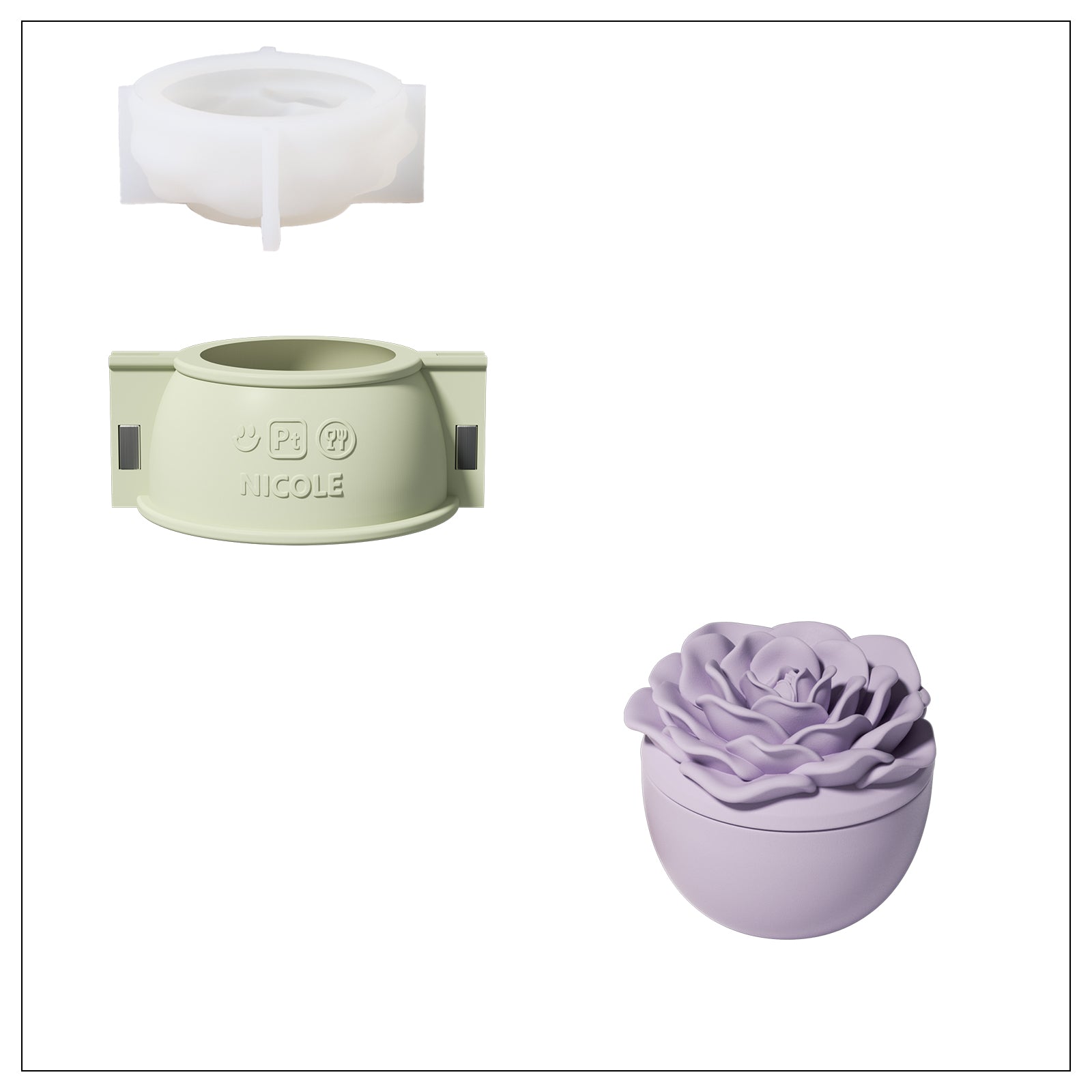 Crowning Rose Candle Jar Silicone Mold & 7oz Candle Refill Mold