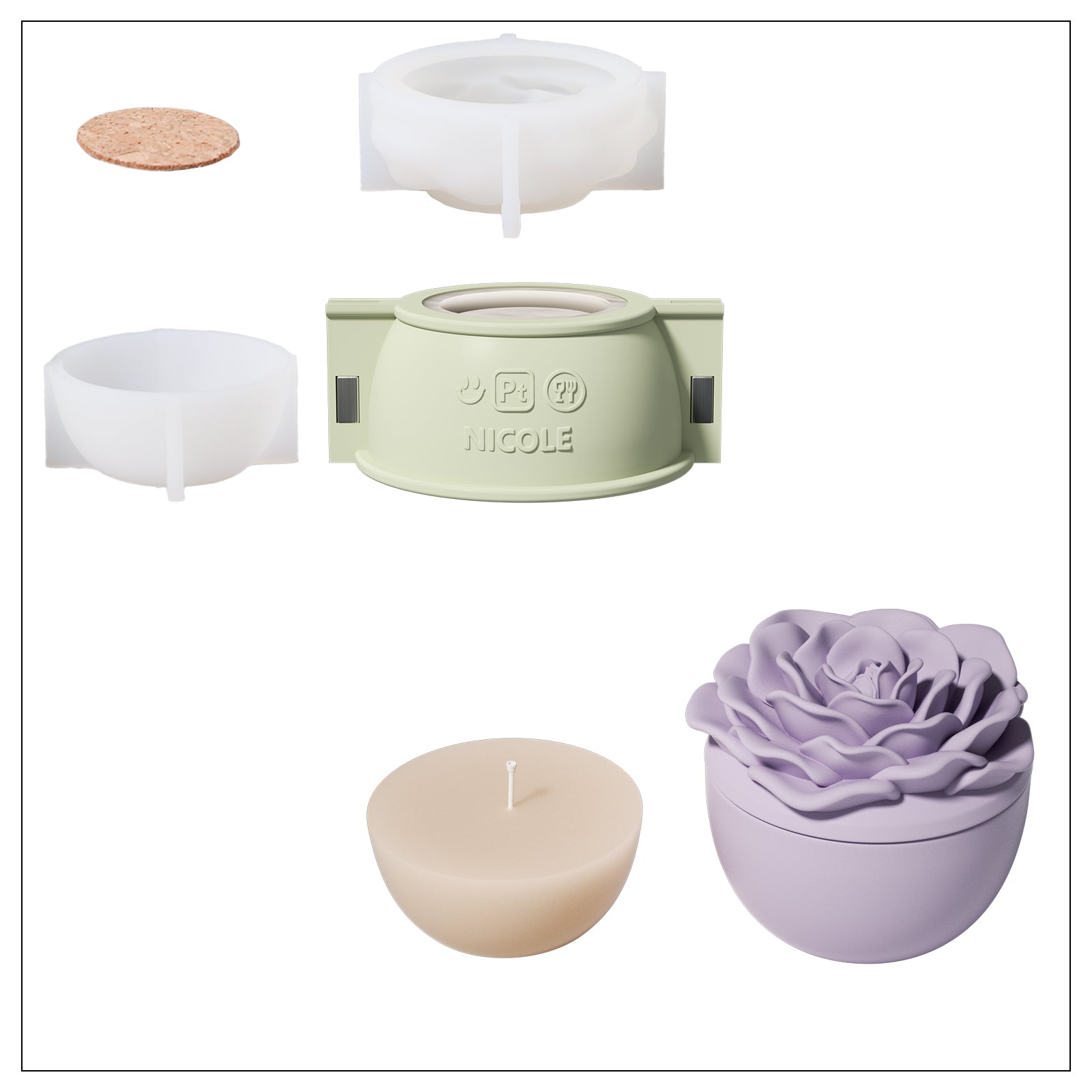 Crowning Rose Candle Jar Silicone Mold & 7oz Candle Refill Mold