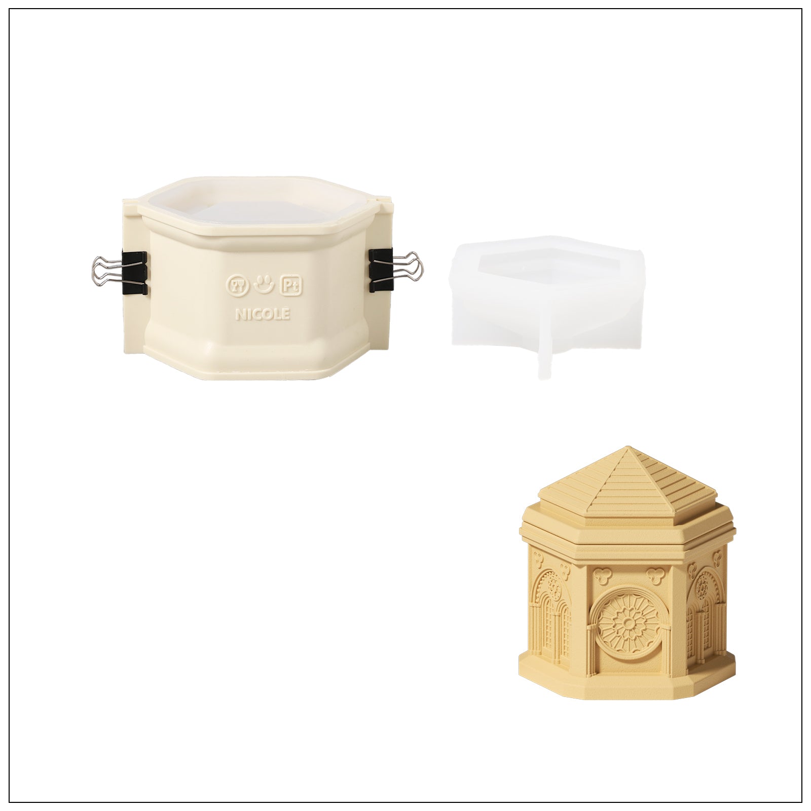 Elegant Gothic Architecture Candle Jar Silicone Mold with 7.5oz Candle Refill Mold