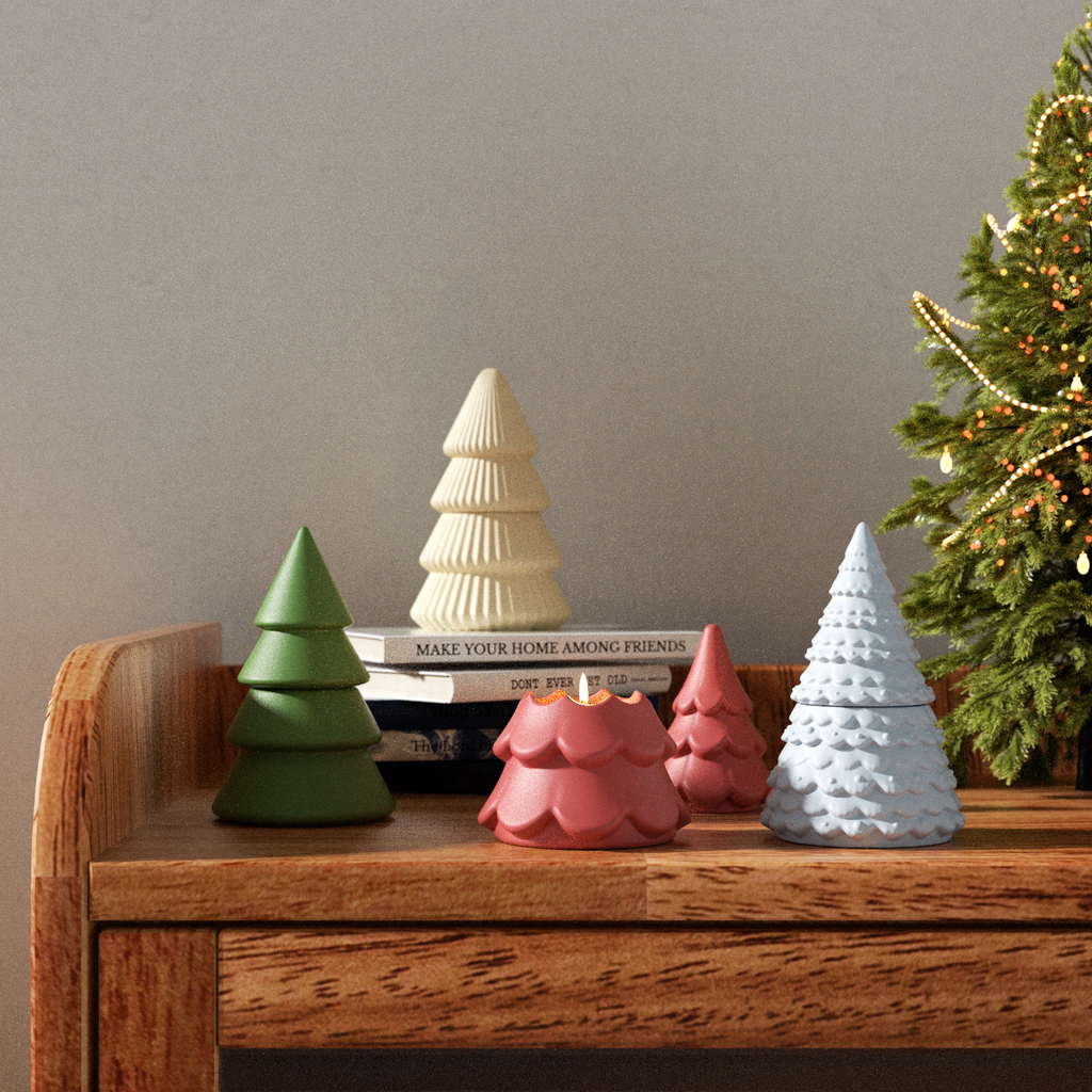 Decorate your home with four different colors and styles of Christmas tree candle jars to add warmth-Boowan Nicole