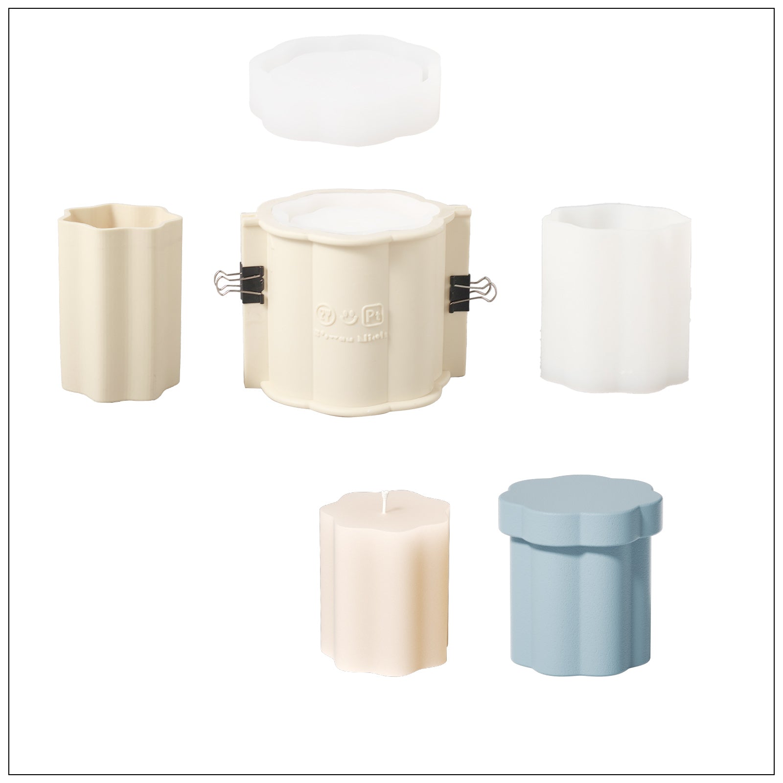 قالب سيليكون لشمعة عمود زهرية متوسطة الحجم مع قالب تعبئة شمعة 15 أونصة