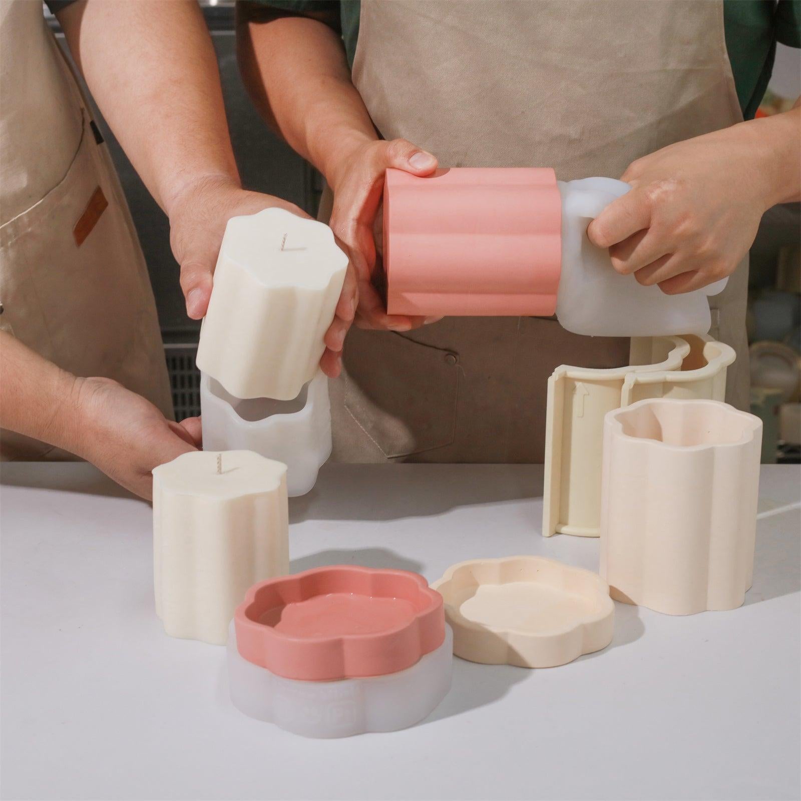 قالب سيليكون لشمعة عمود زهرية متوسطة الحجم مع قالب تعبئة شمعة 15 أونصة