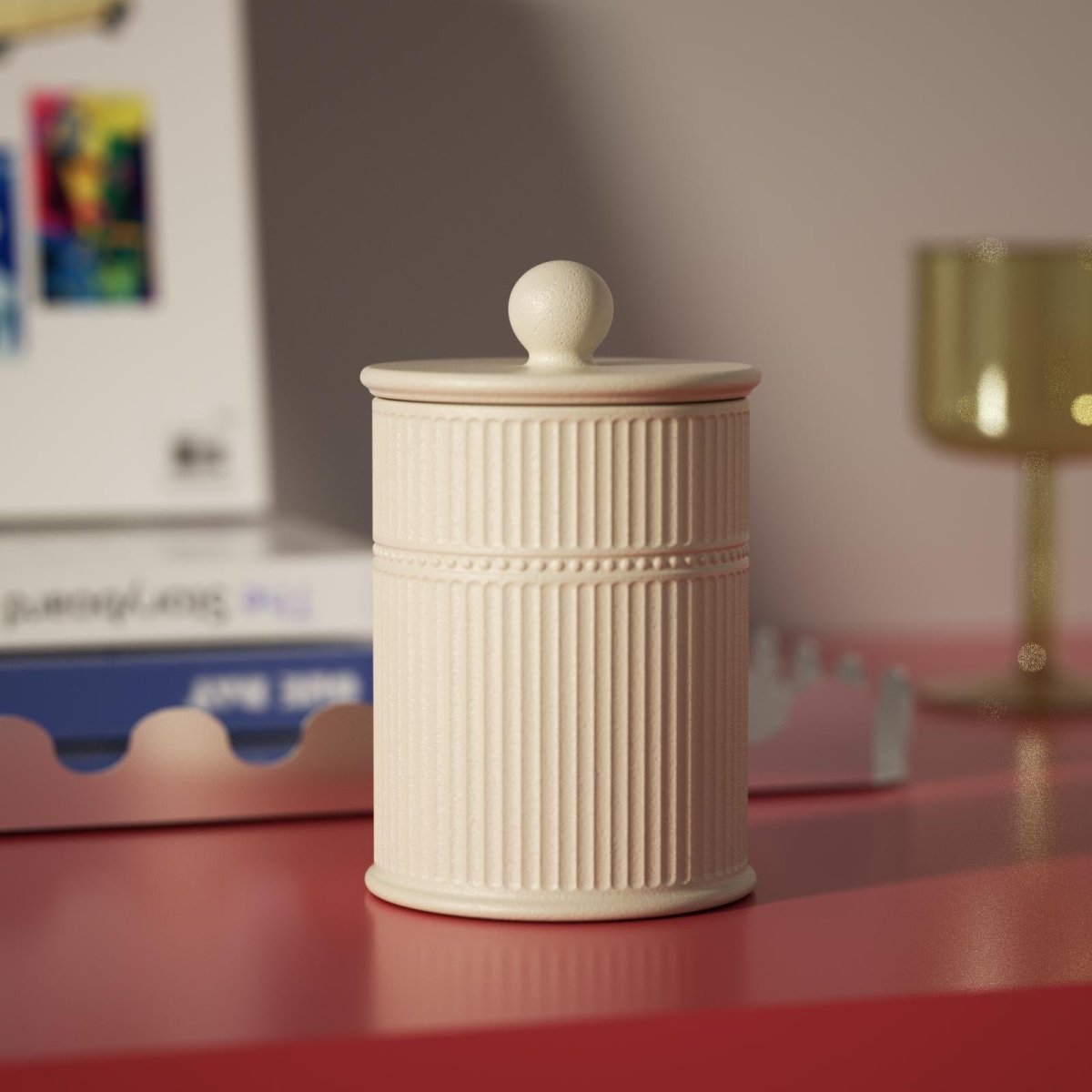 Striped Silhouette concrete candle jar with embossed design — a refined choice for both candle use and elegant home decor-Boowan Nicol