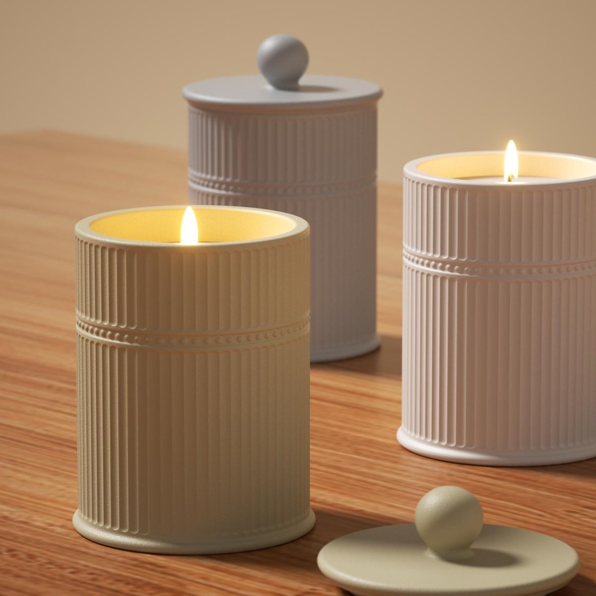 3 Different Colors of Striped Silhouette Candle Jar with Lid for Home Decoration-Boowan Nicole