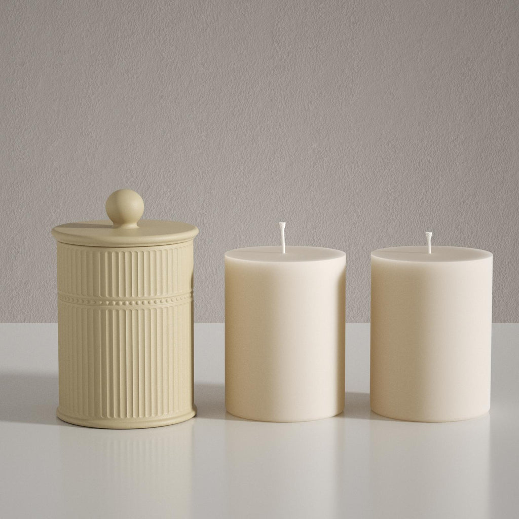 A beige handmade candle jar and handmade candle refill-Boowan Nicole