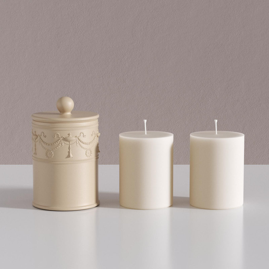 A beige handmade candle jar and handmade candle refill-Boowan Nicole