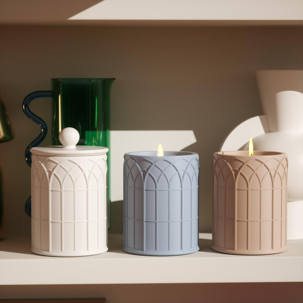 3 Different Colors of Cathedral Light Candle Jar with Lid for Home Decoration-Boowan Nicole