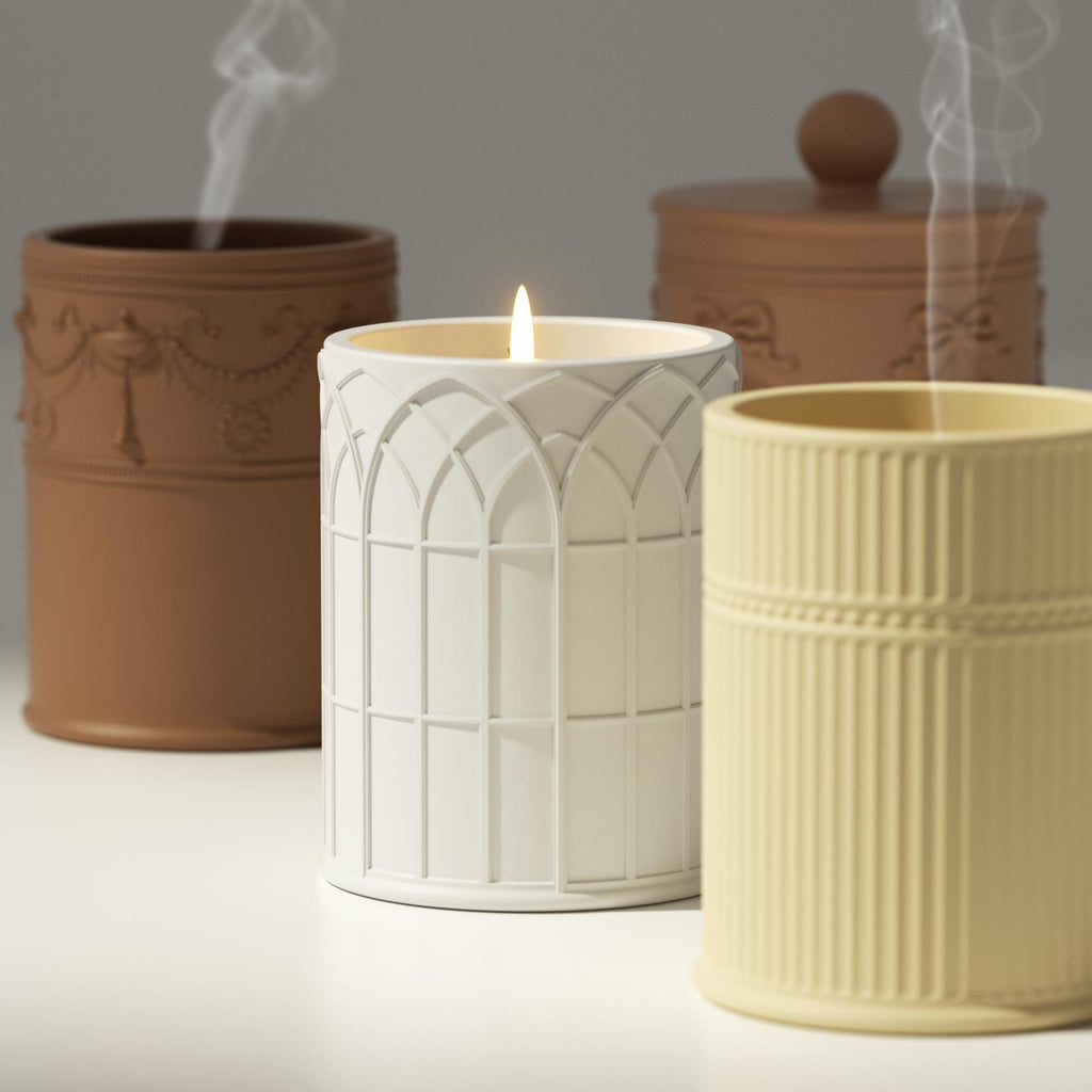 Four different shapes of concrete candle jars to light and use for more ambiance-Boowan Nicole