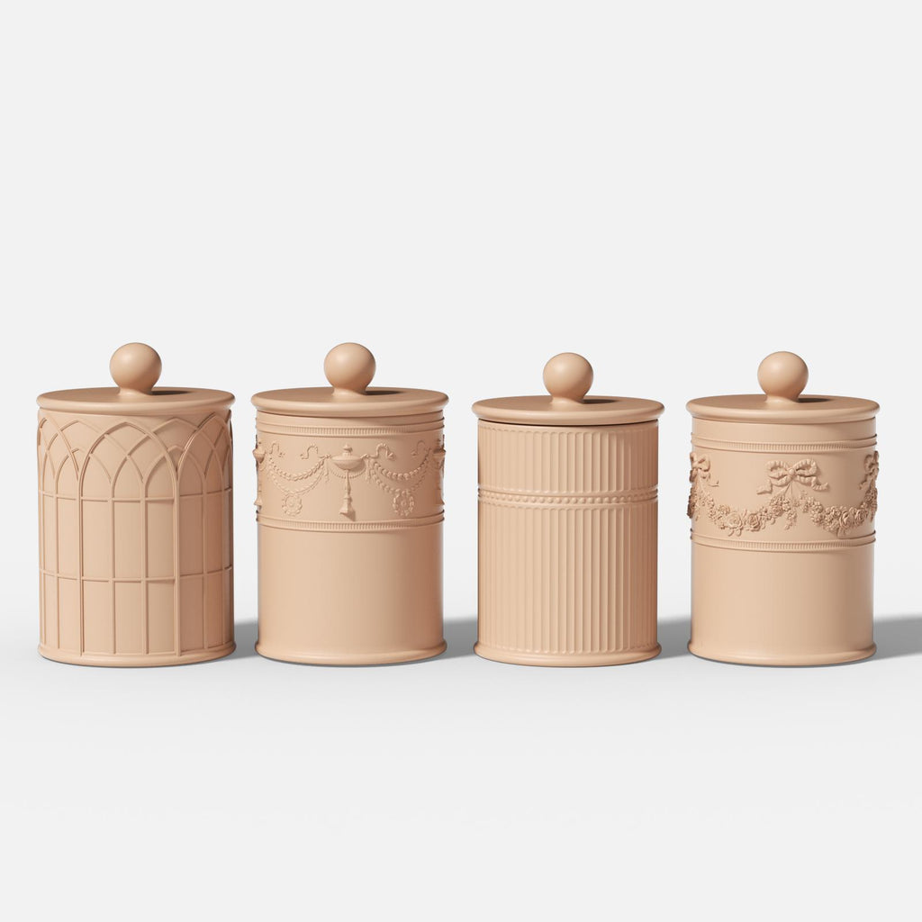 Four different shapes of embossed candle jars-Boowan Nicole