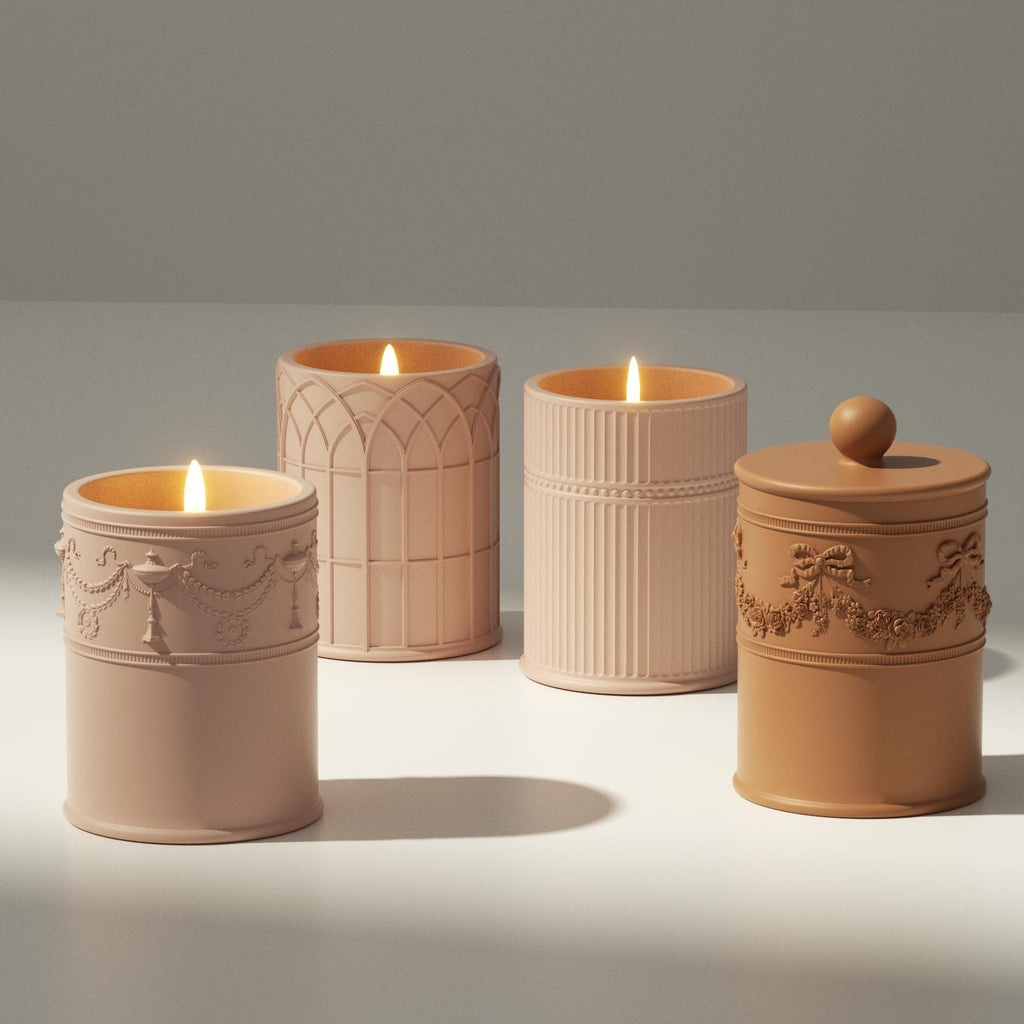 Four different shapes of concrete candle jars to light and use for more ambiance-Boowan Nicole