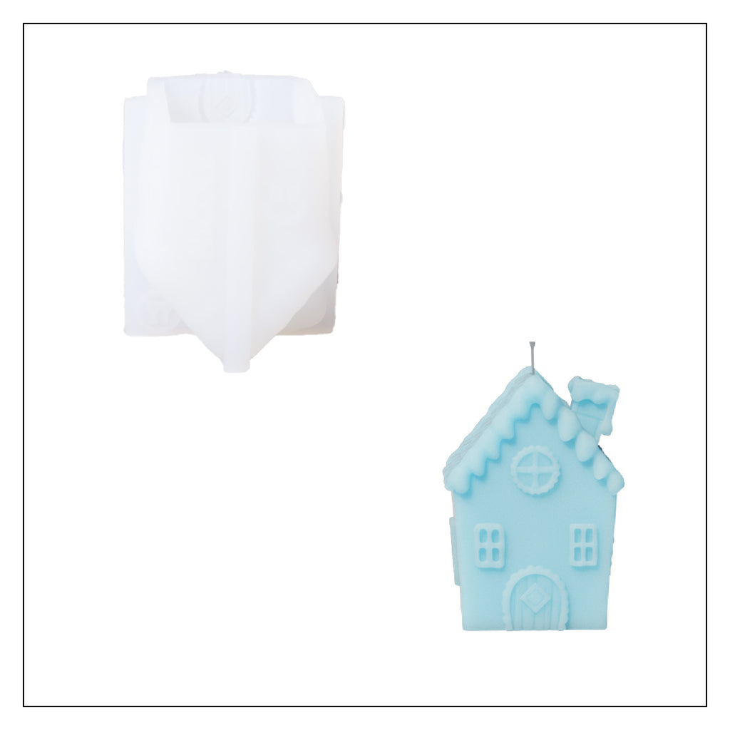 Single chimney house candle and corresponding silicone mold.