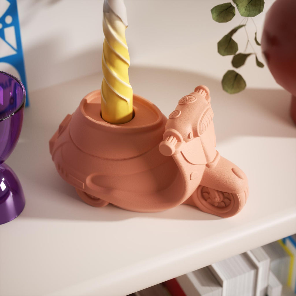 Handcrafted red clay car candle holder features more refined lines-Boowan Nicole