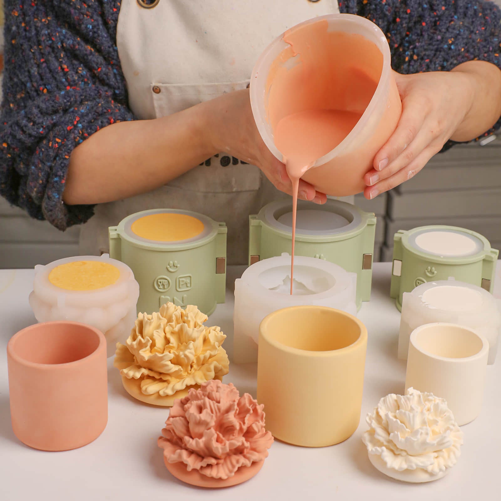 Carnation Blossom Candle Jar Silicone Mold Collection