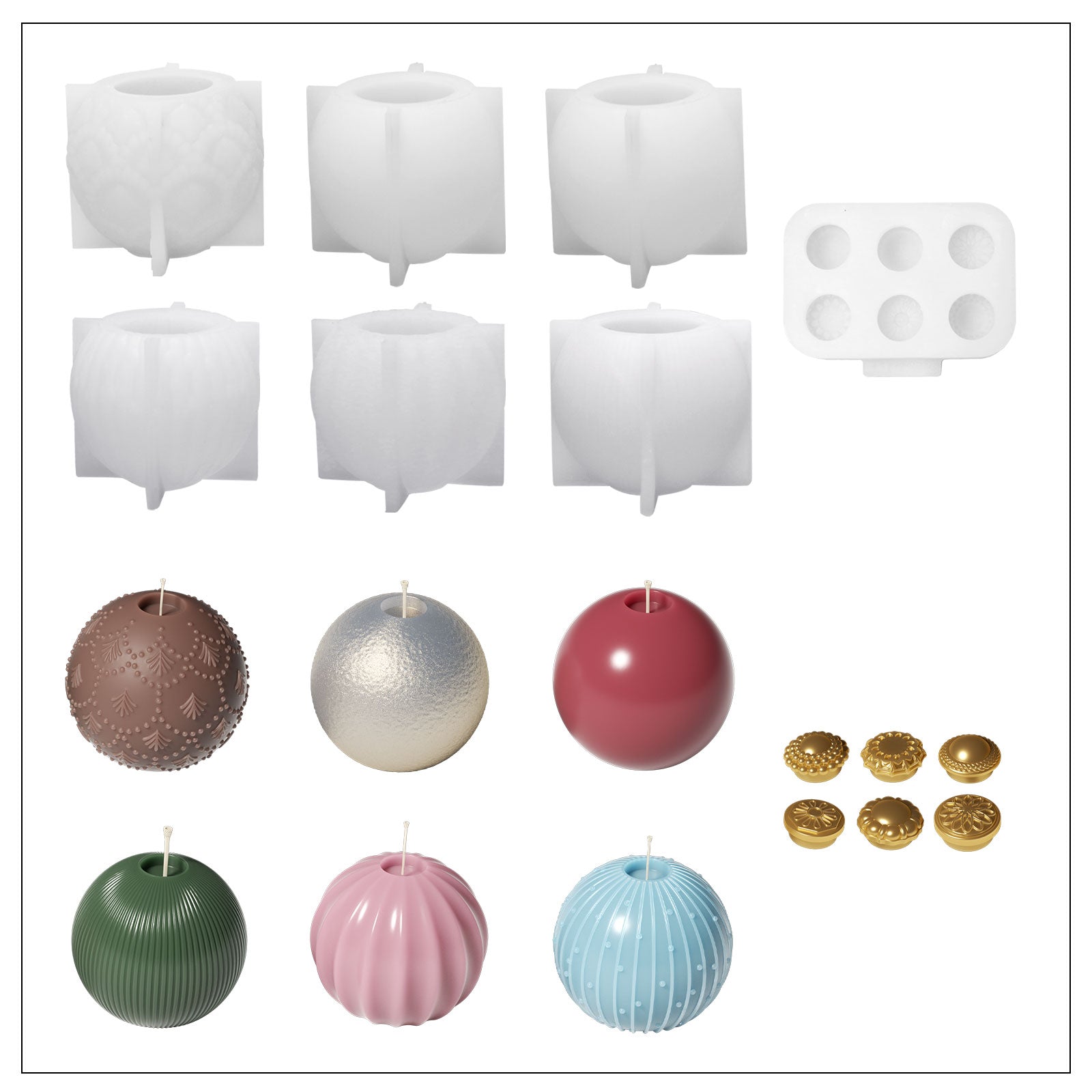 قالب سيليكون شمعة مجموعة كرات عيد الميلاد للفرح