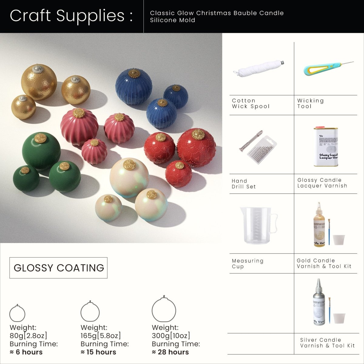 Christmas Baubles of Joy Candle Silicone Mold Collection3D Candle MoldA0479