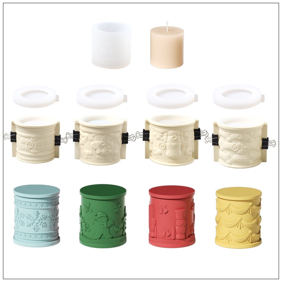 Joyful Christmas Tales Candle Jar Silicone Mold & Refill Silicone Mold CollectionCandle Jar MoldSH1109+1110+1111+1112+4*SH0948+LZ0778