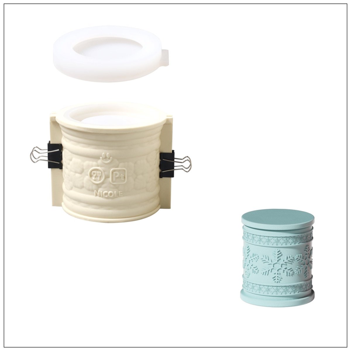 Large Joyful Christmas Tales Candle Jar Silicone Mold & 6.5oz Refill Silicone Mold CollectionCandle Jar MoldSH1109+SH0948