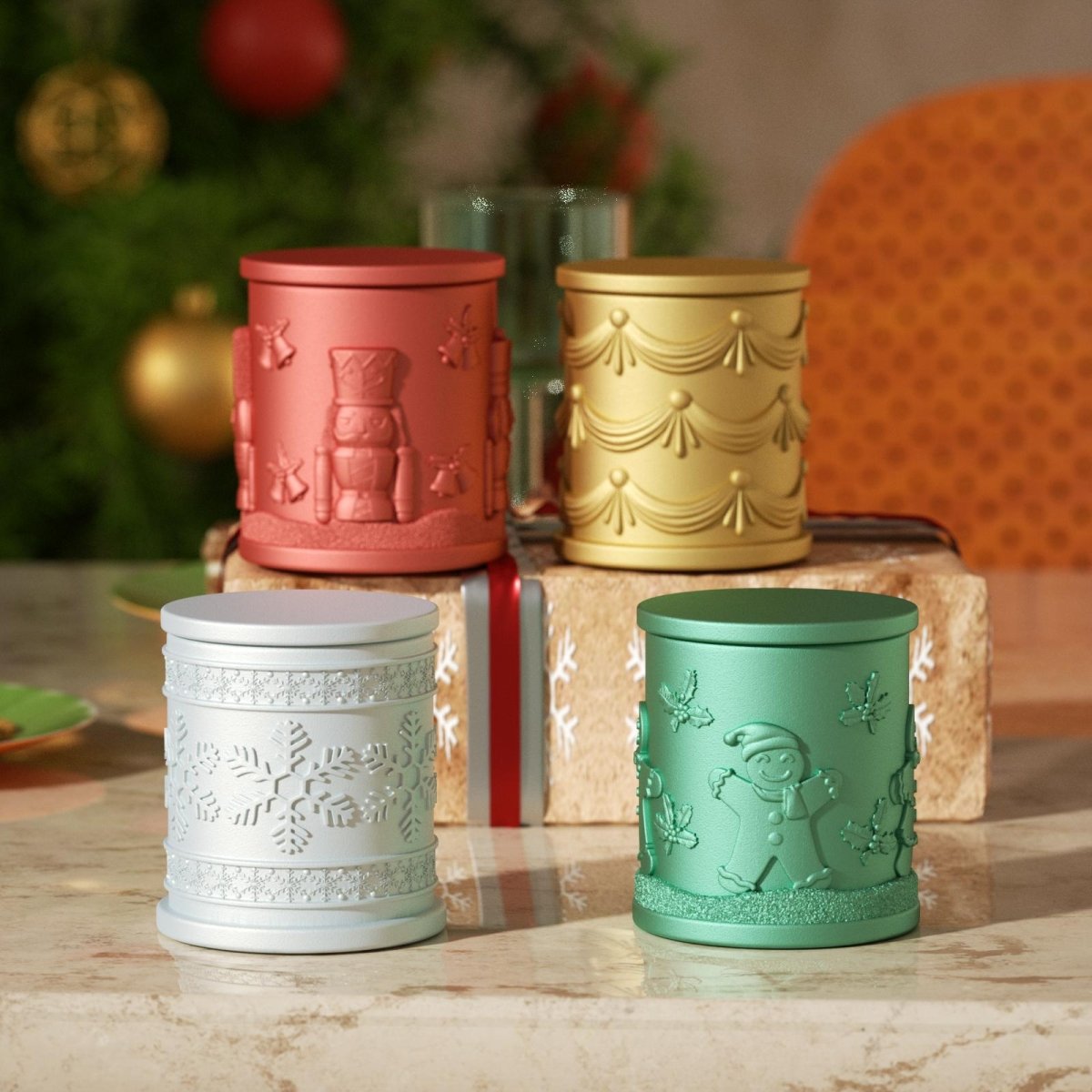 Large Joyful Christmas Tales Candle Jar Silicone Mold & 6.5oz Refill Silicone Mold CollectionCandle Jar MoldSH1109+SH0948