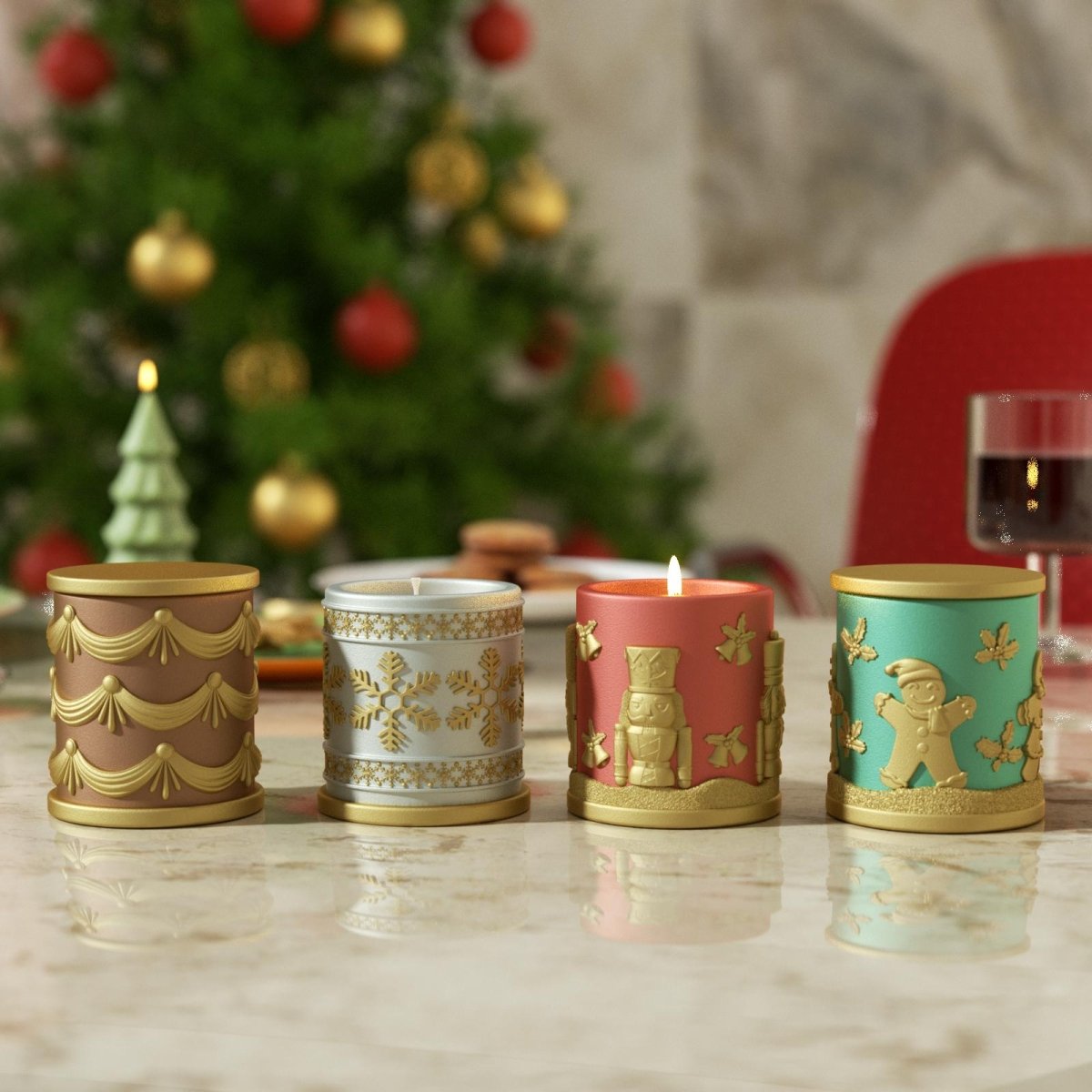 Large Joyful Christmas Tales Candle Jar Silicone Mold & 6.5oz Refill Silicone Mold CollectionCandle Jar MoldSH1109+SH0948