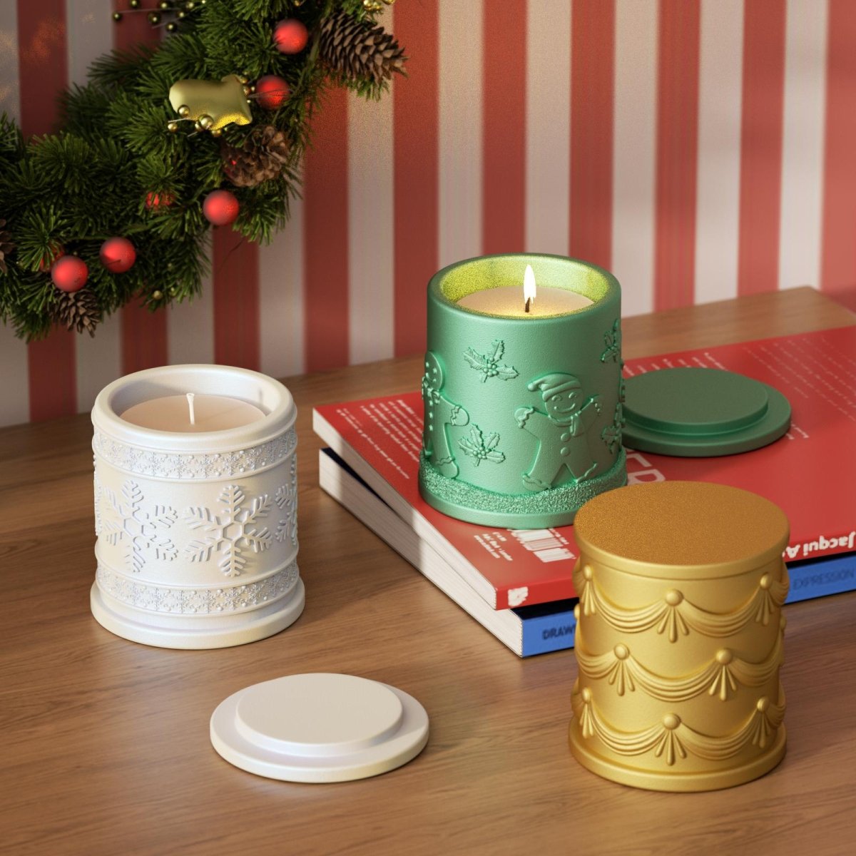 Large Joyful Christmas Tales Candle Jar Silicone Mold & 6.5oz Refill Silicone Mold CollectionCandle Jar MoldSH1109+SH0948