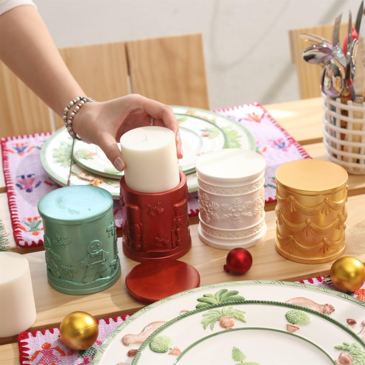 Large Joyful Christmas Tales Candle Jar Silicone Mold & 6.5oz Refill Silicone Mold CollectionCandle Jar MoldSH1109+SH0948