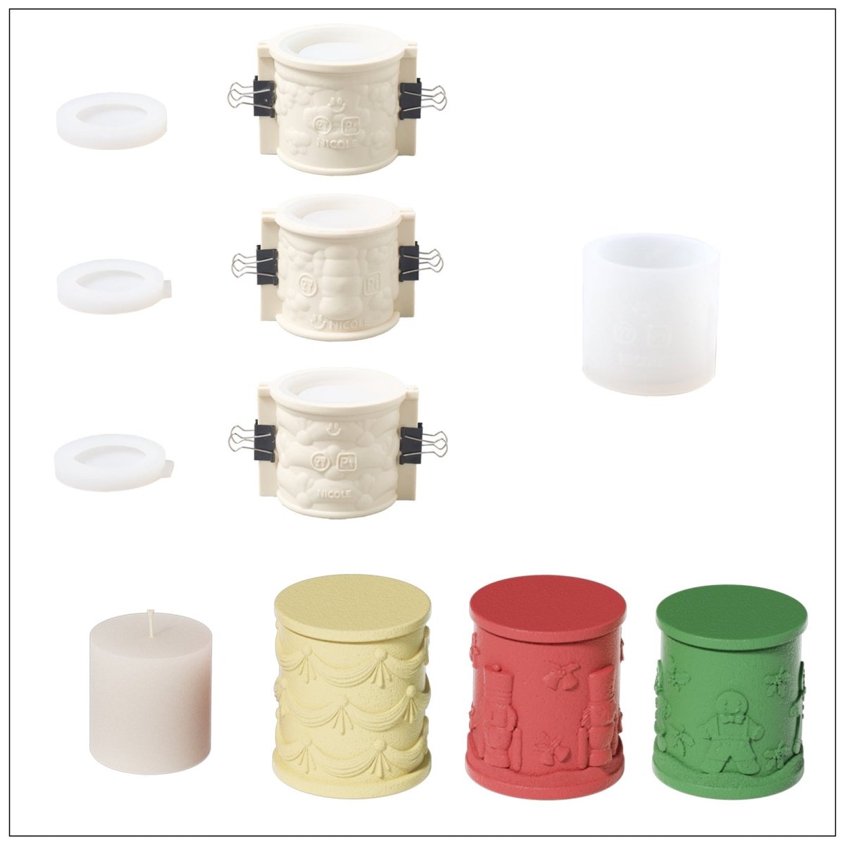 Small Joyful Christmas Tales Candle Jar Silicone Mold & 3.5oz Refill Silicone Mold CollectionCandle Jar MoldSH1114+1115+1116+3*1117+LZ0779